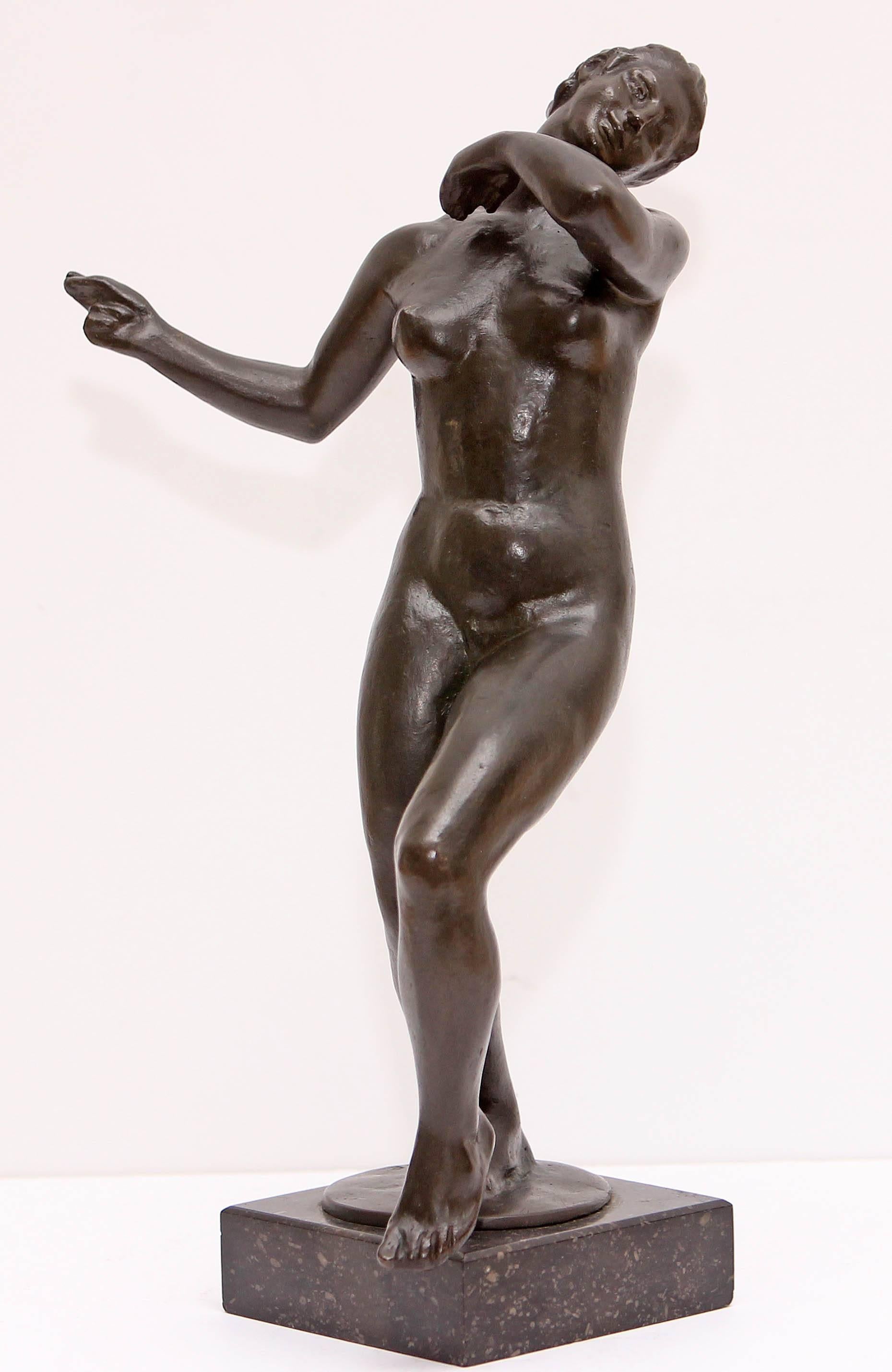 Impressionist bronze sculpture of a female nude dancer. Attributed to Arthur Lange (1875-1929). Signed 