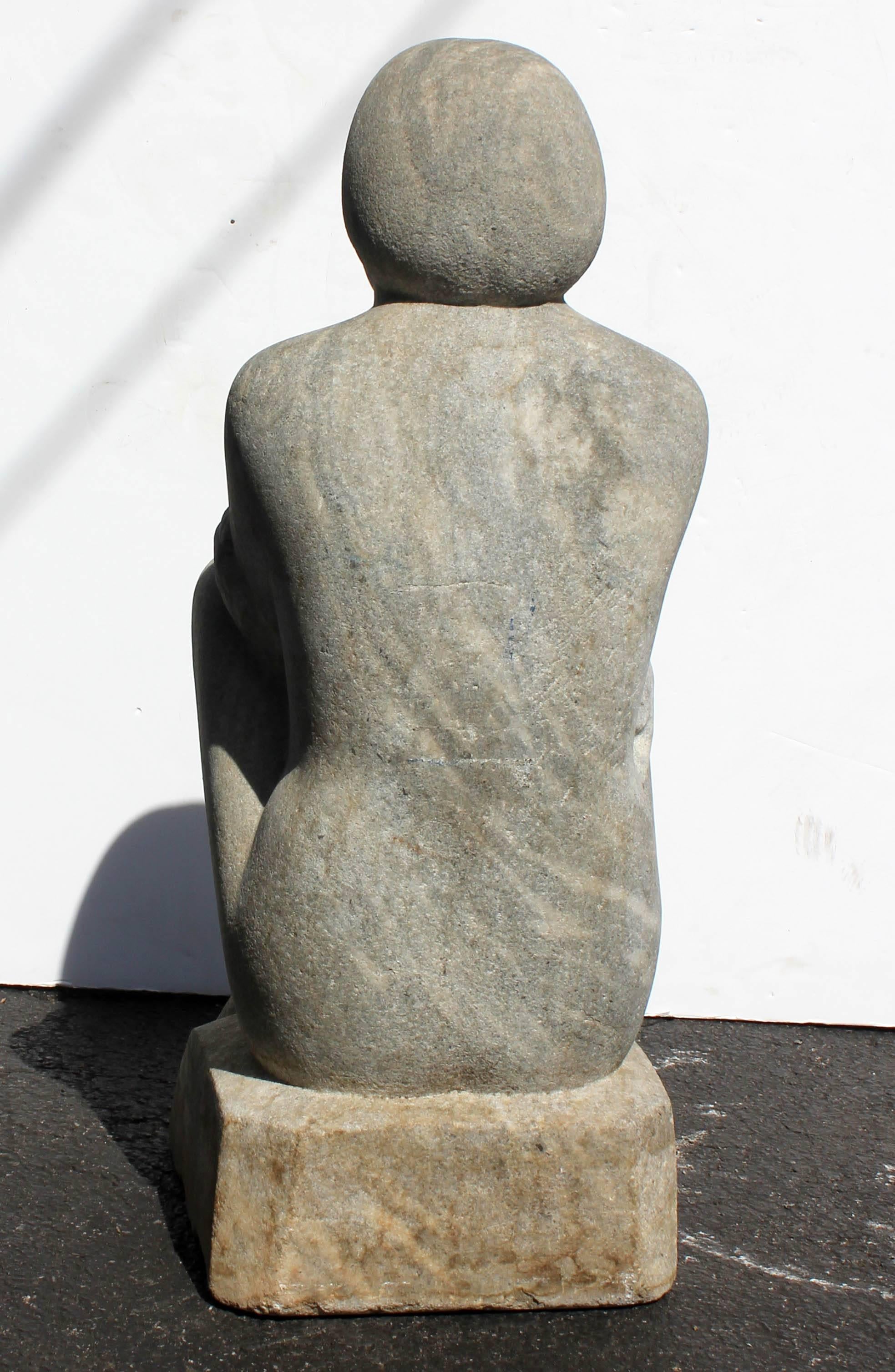 Carved American Mid-Century Modernist Granite Garden Sculpture of a Young Boy