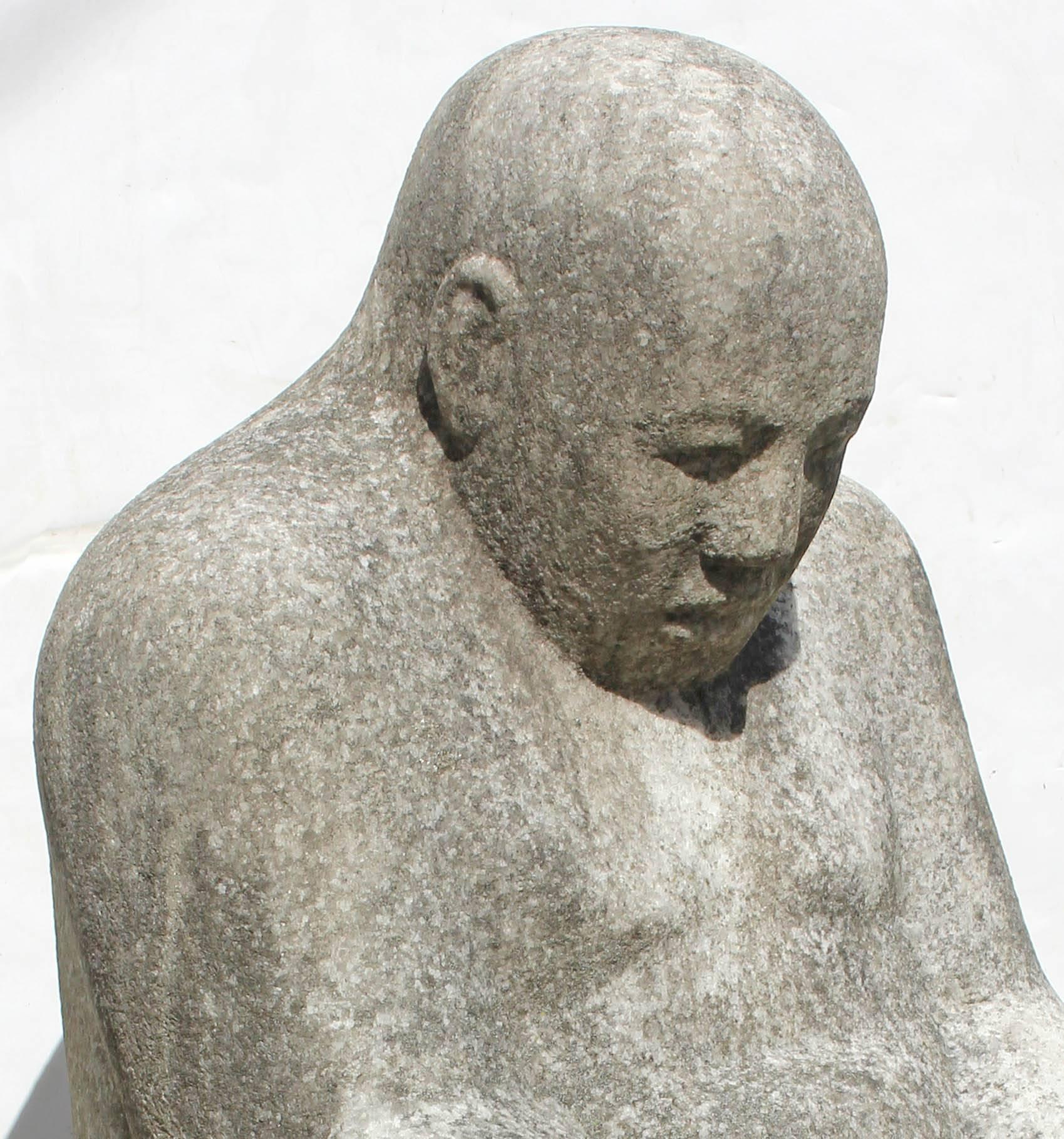 Modernist carved granite sculpture of a man in contemplation by Arnold Epp (Ohio 1914-1987). Two other works available.  Epp studied sculpture at the Ohio State University where he received a B.F.A. and M.A. and studied at the Art Students League in