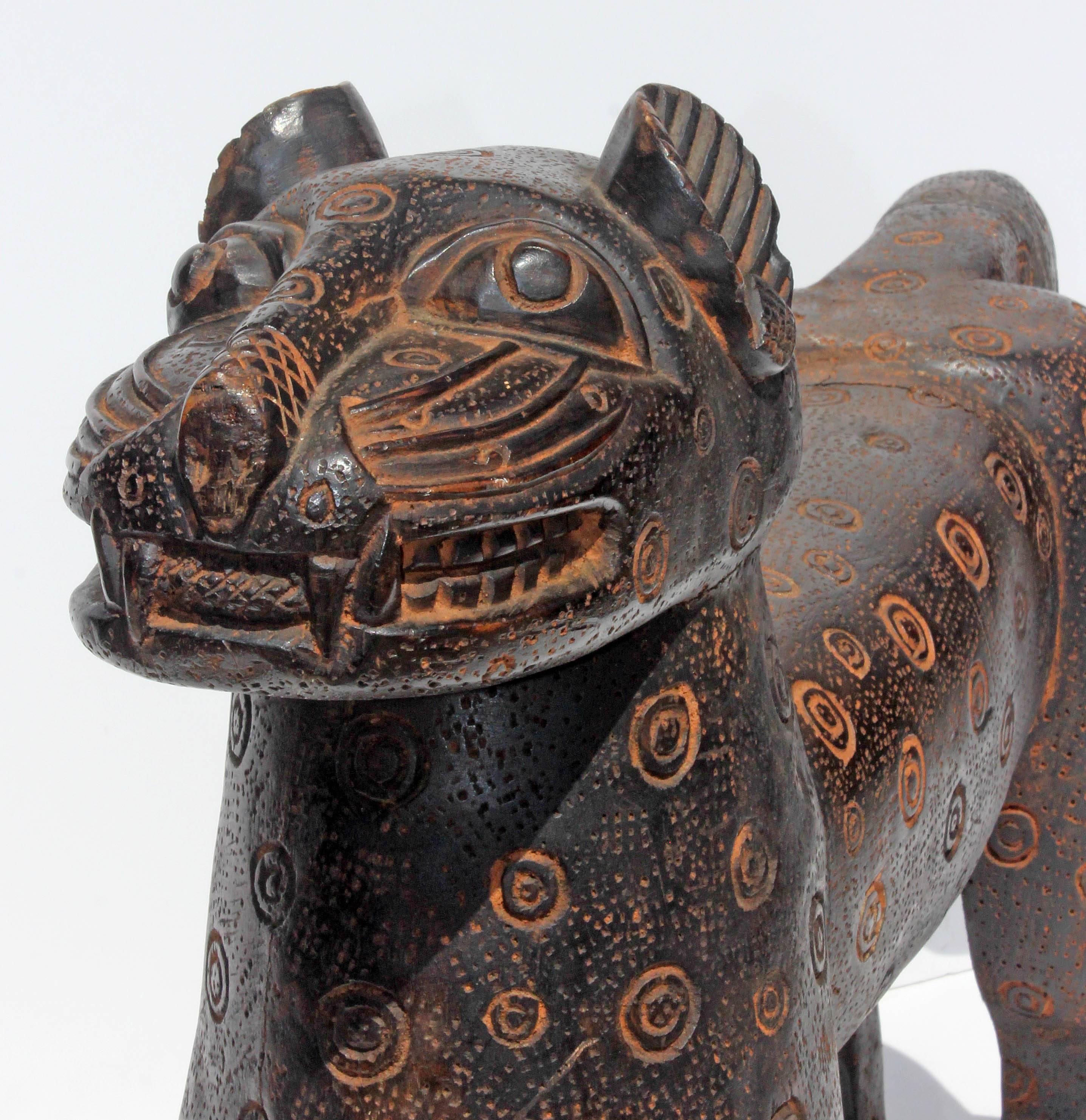 Tribal  Carved  Leopard Sculpture