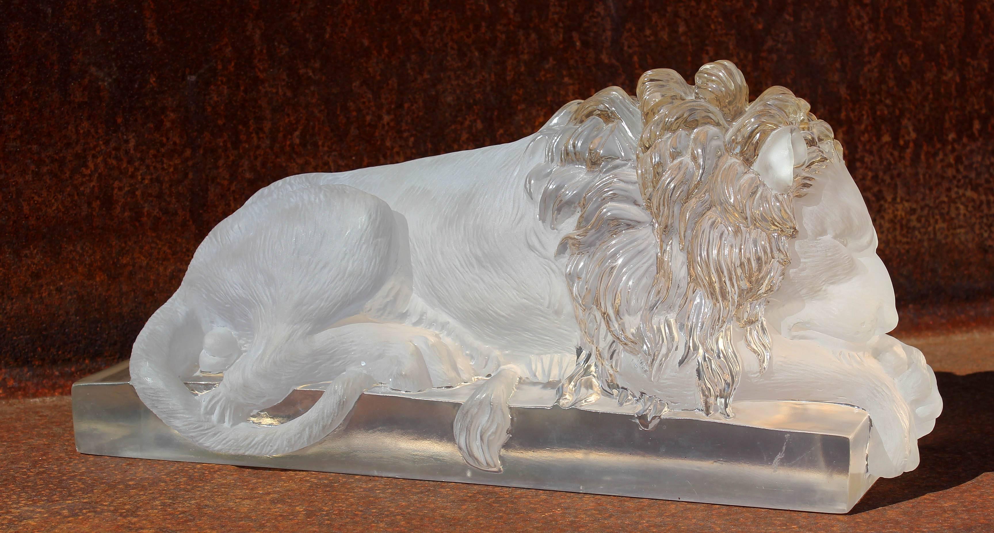 Recumbent lion mid century Lucite sculpture.
