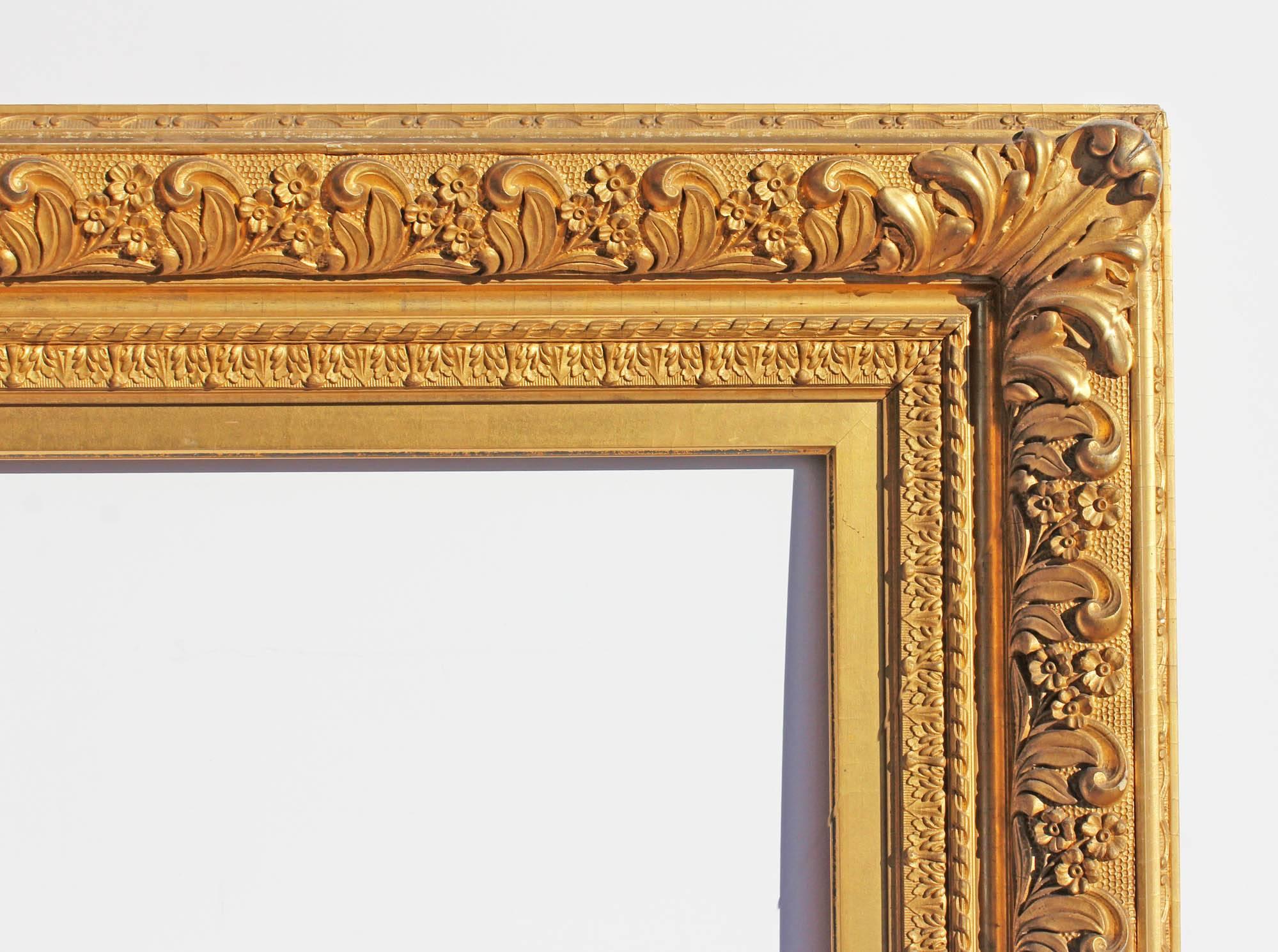 Antique Barbizon style mirror frame. Gold gilt , 19th century.