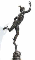 Grand Tour Patinated Bronze Figure of Winged Mercury on Marble Plinth