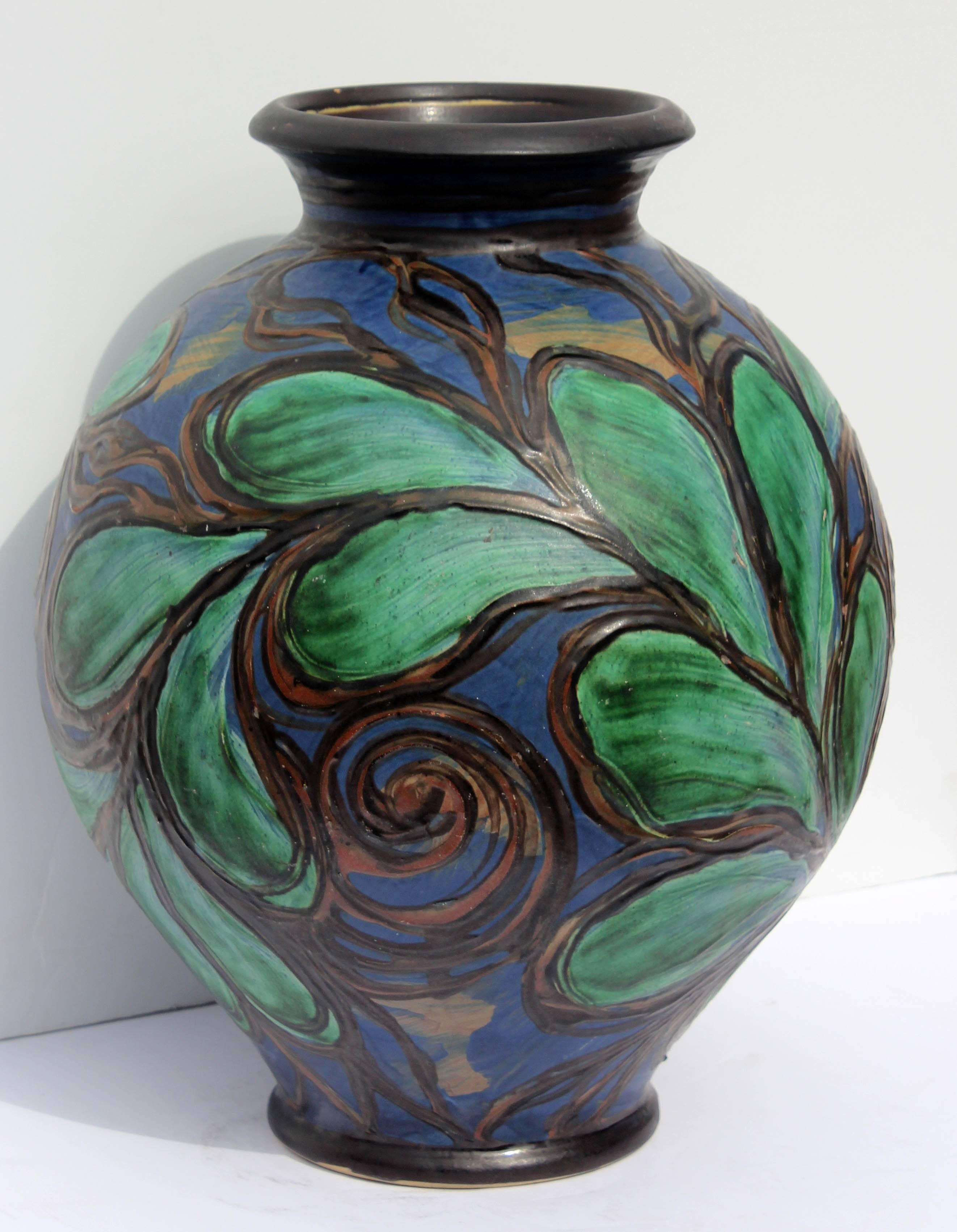 Hand-painted art pottery vase by Herman Kähler, Denmark. HAK. Circa 1930's