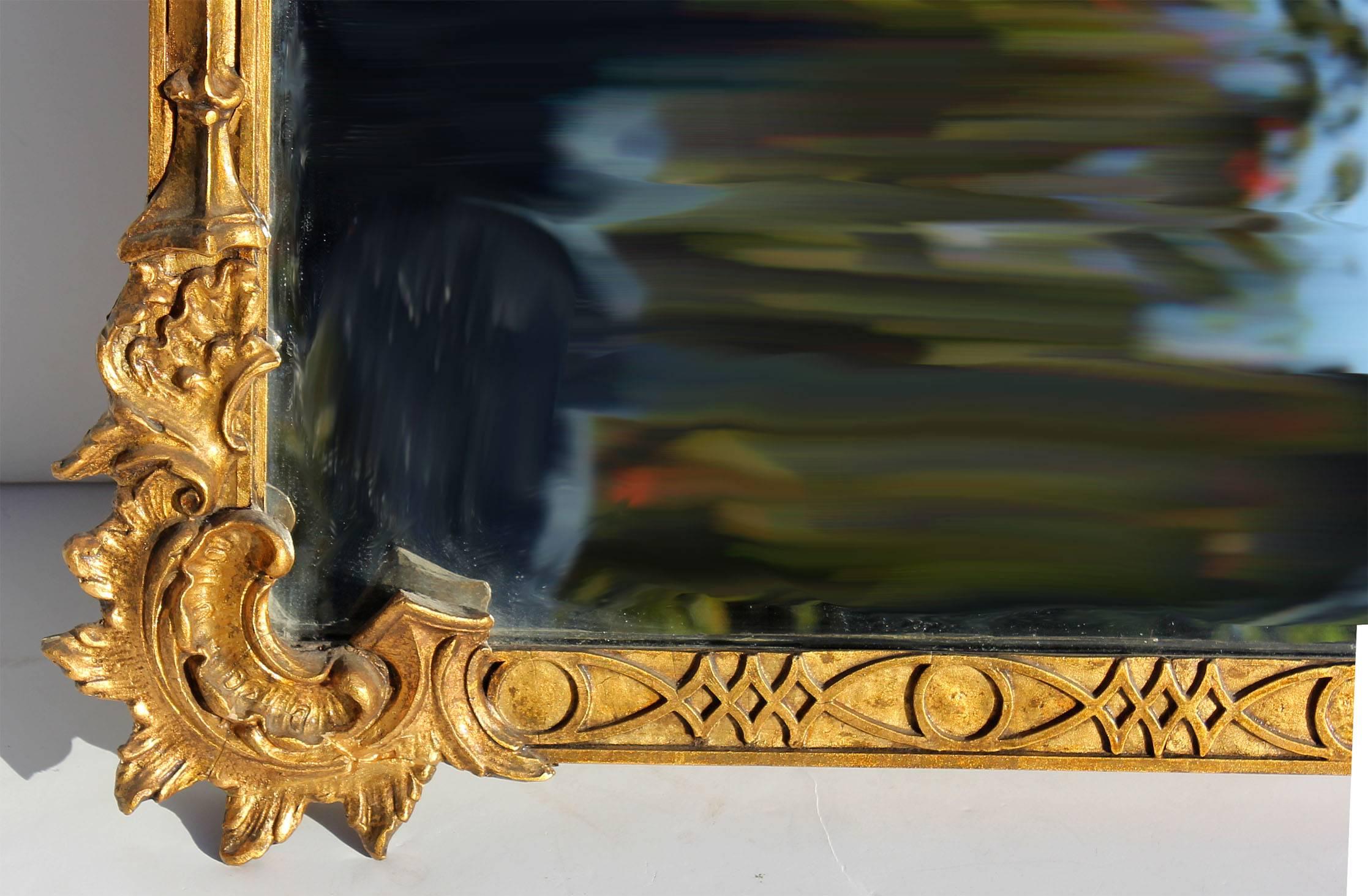 Antique Chinese Chippendale gold gilt gesso mirror.