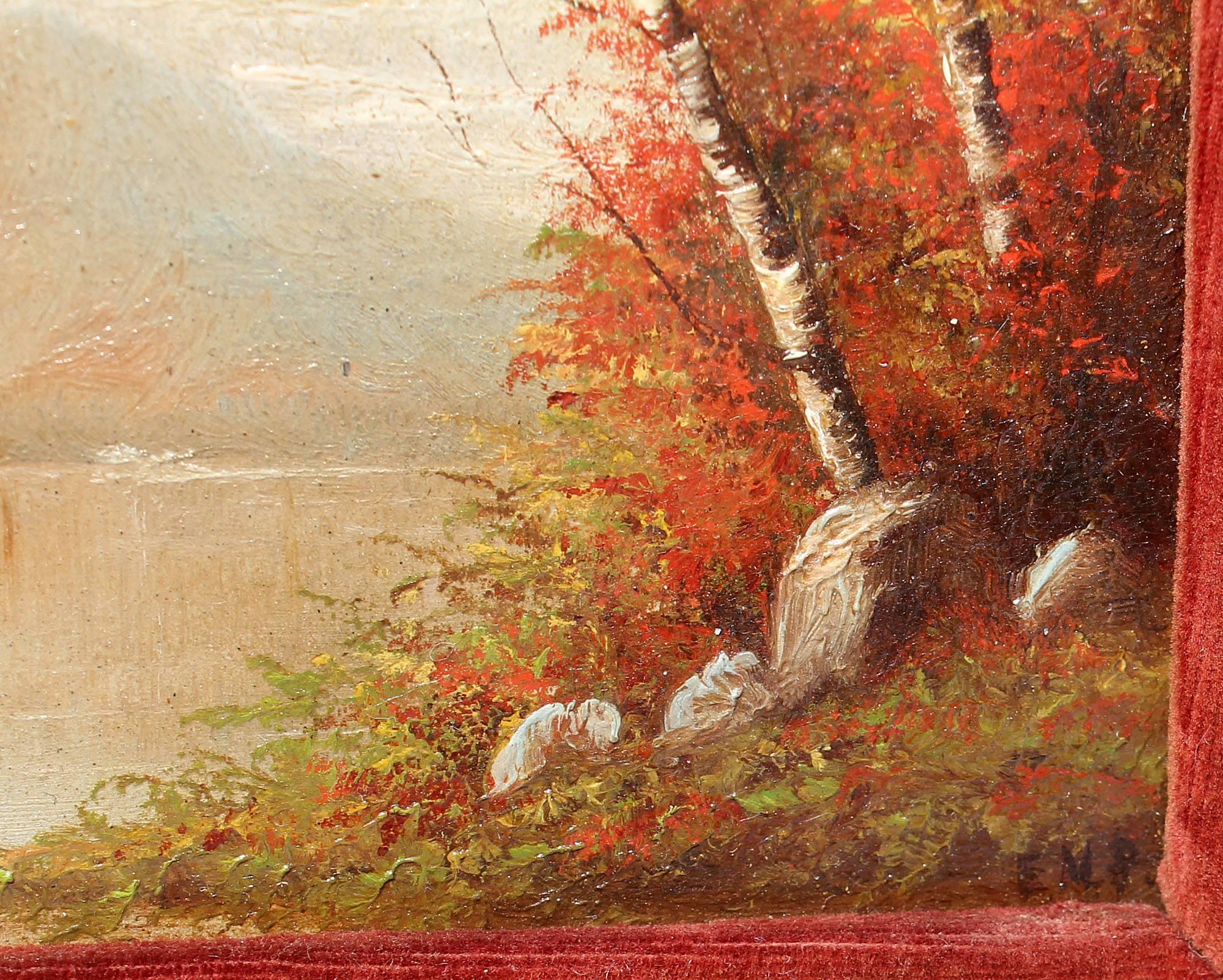 19th Century Hudson River School Autumn Landscape Oil Paintings