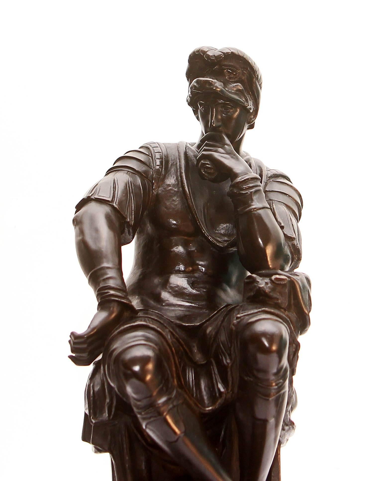 Grand tour bronze sculpture of Lorenzo De Medici after Michelangelo. 19th century German foundry mark.