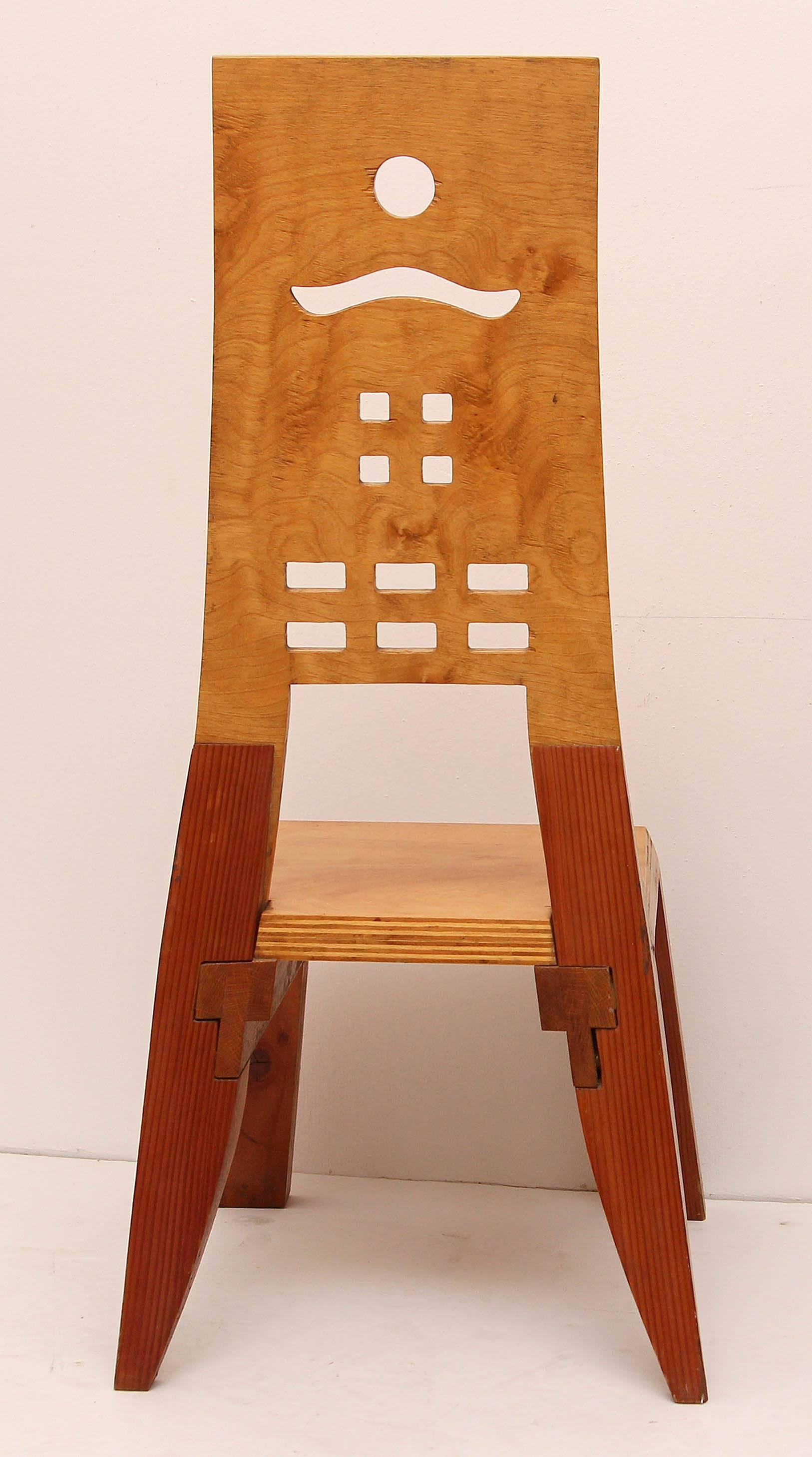 Memphis style chair. Handmade. Yellow pine and plywood.