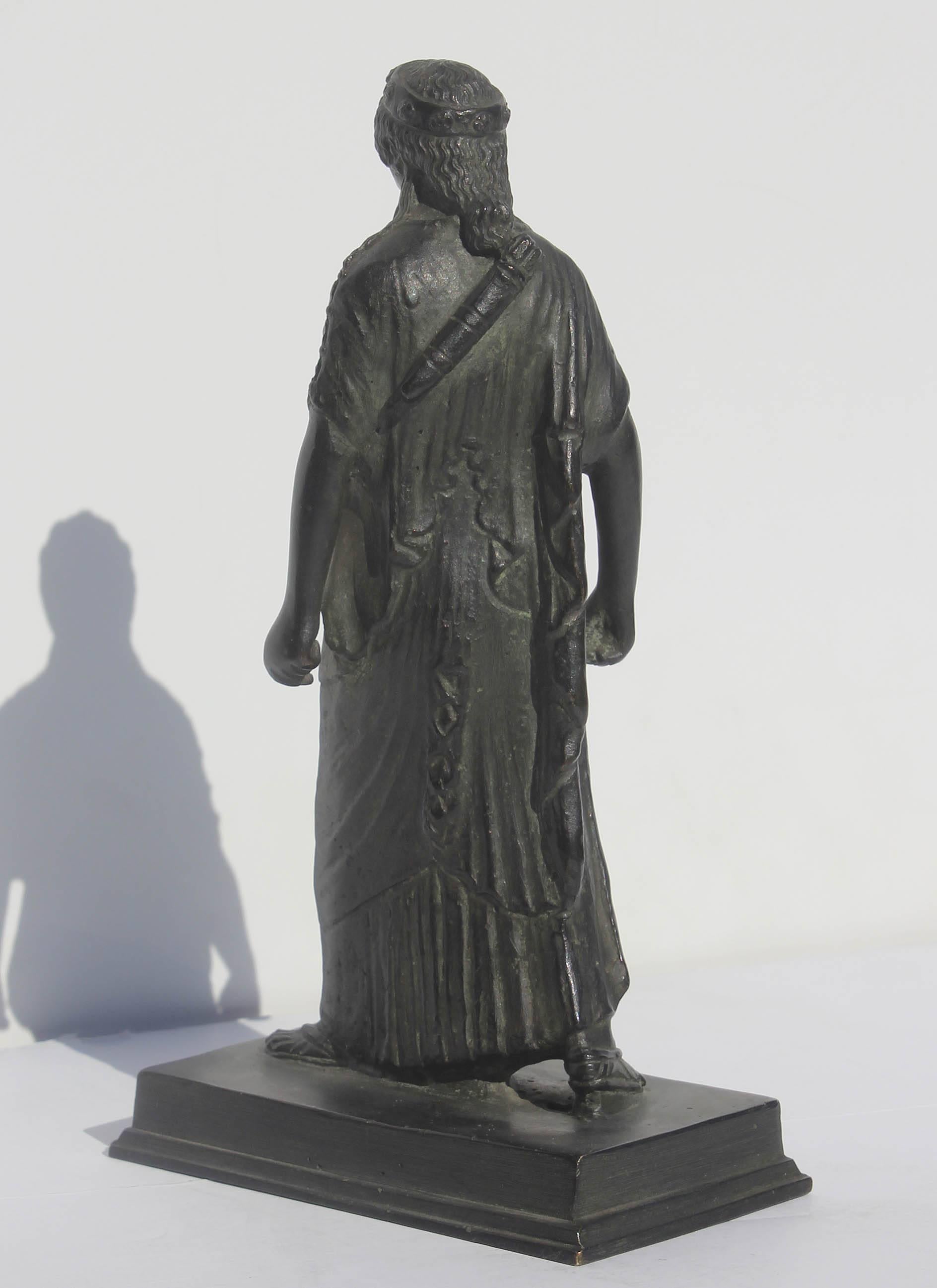 Grand Tour bronze sculpture of Classical Greek maiden.