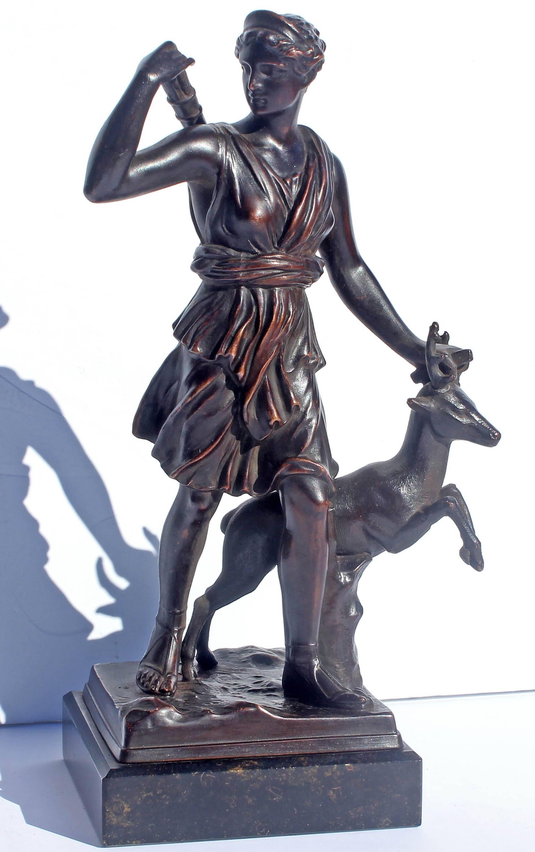 Antique bronze sculpture of Diana the Huntress after the Diana of Versailles. A 19th century Grand tour sculpture.