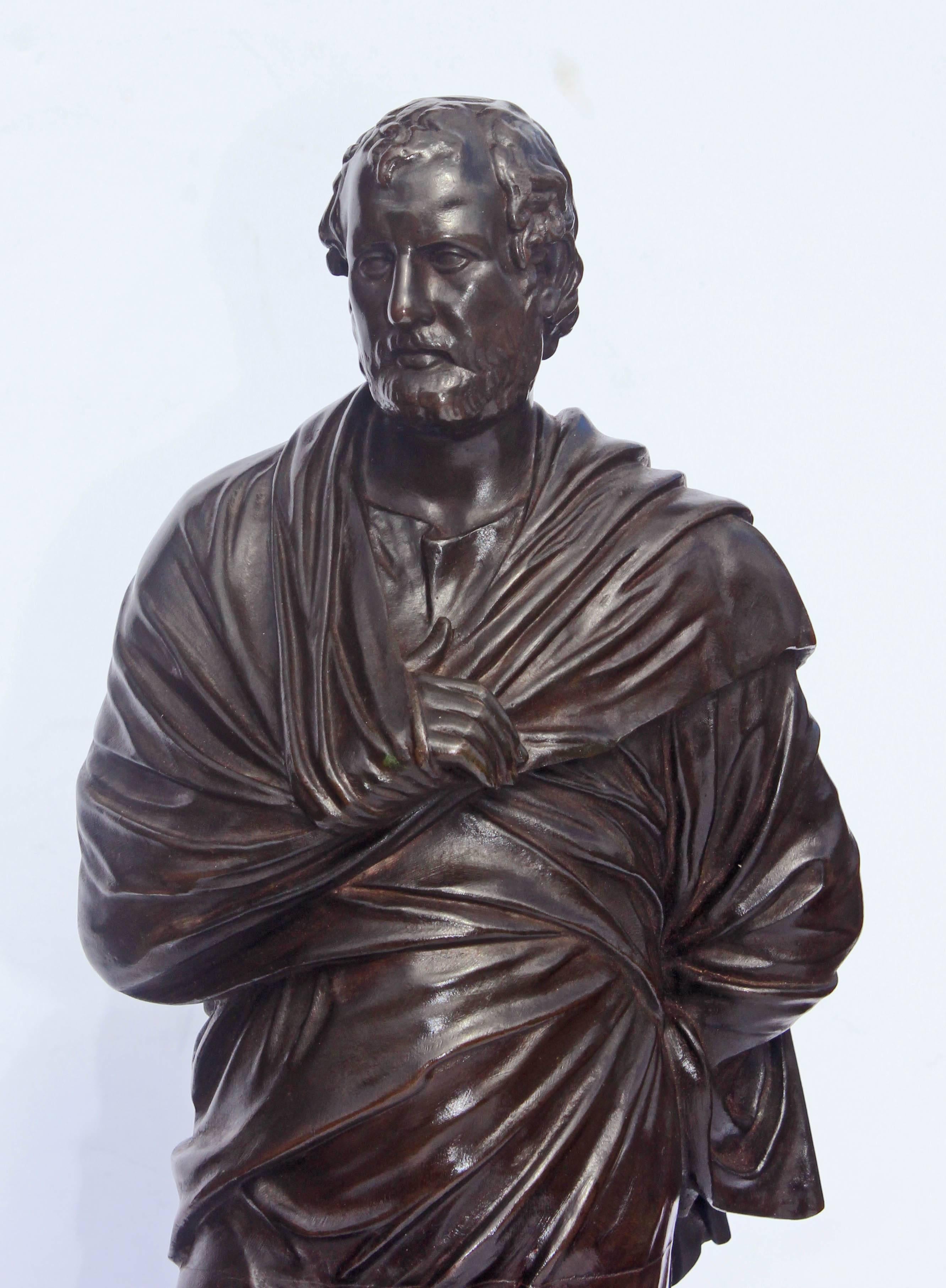 Antique bronze sculpture of Sophocles by Ferdinand Barbedienne foundry. A grand tour sculpture after the antique.
