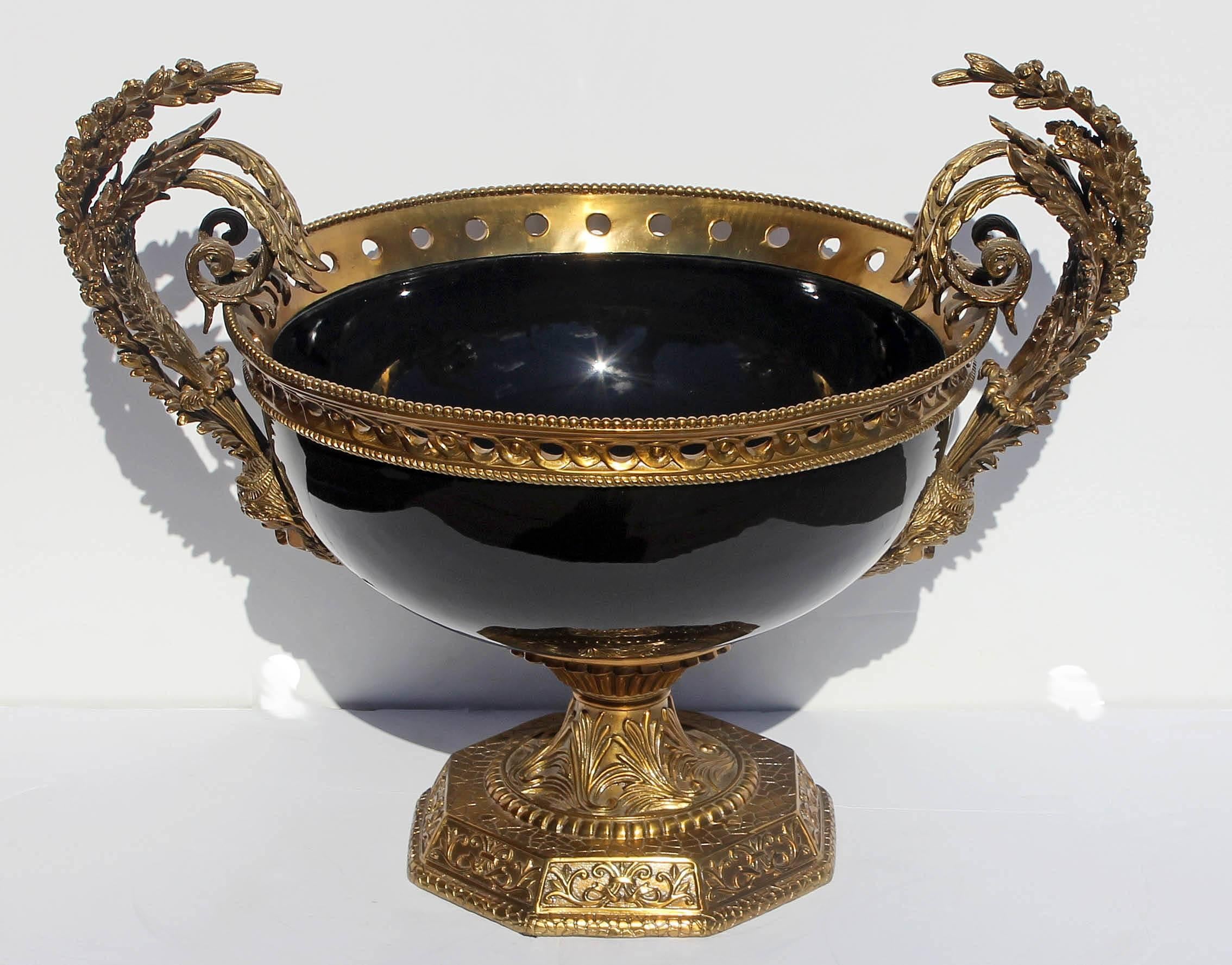 Large Baroque style bronze mounted porcelain centerpiece.