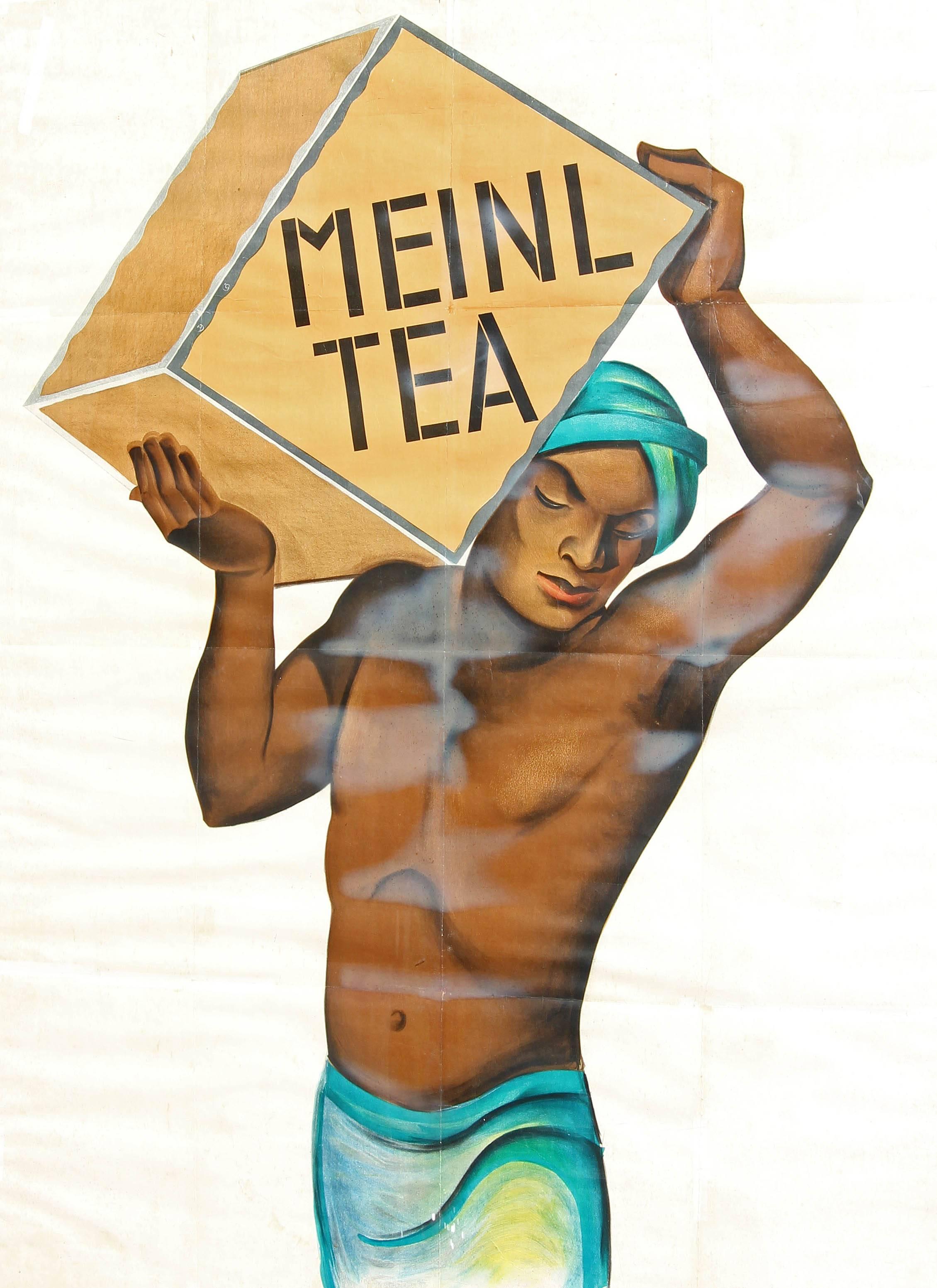 Large antique Meinl tea poster. Framed.