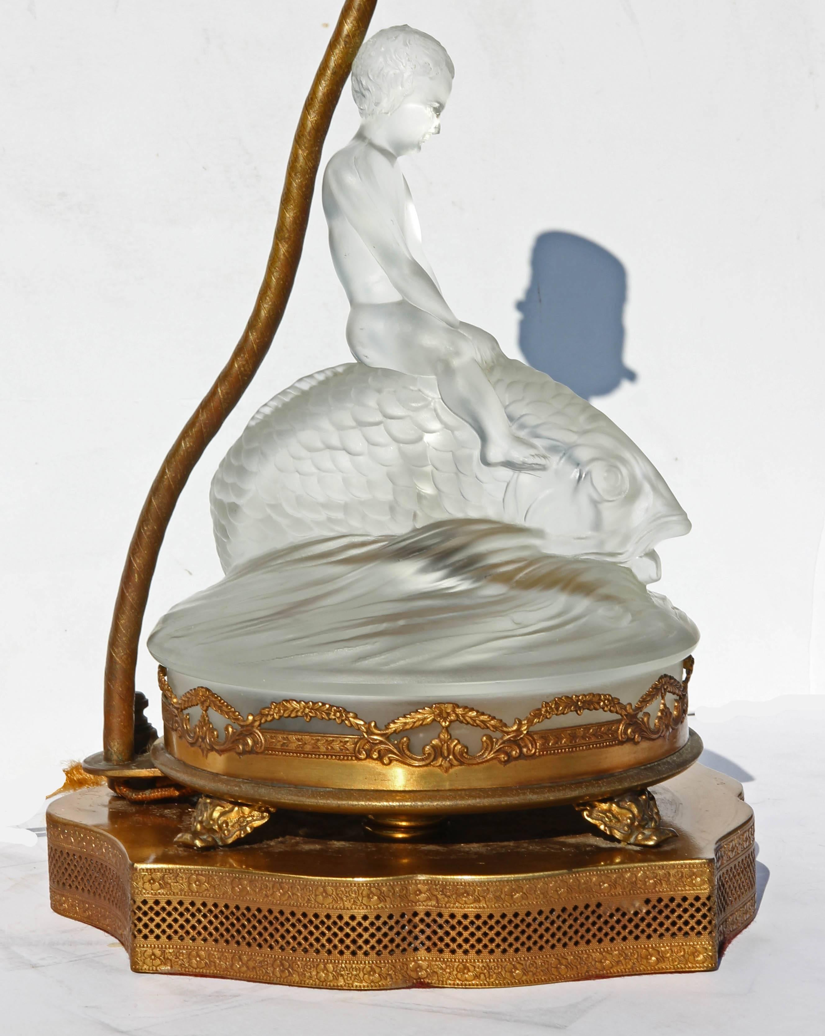 French Art Deco Glass Desk or Boudoir Lamp