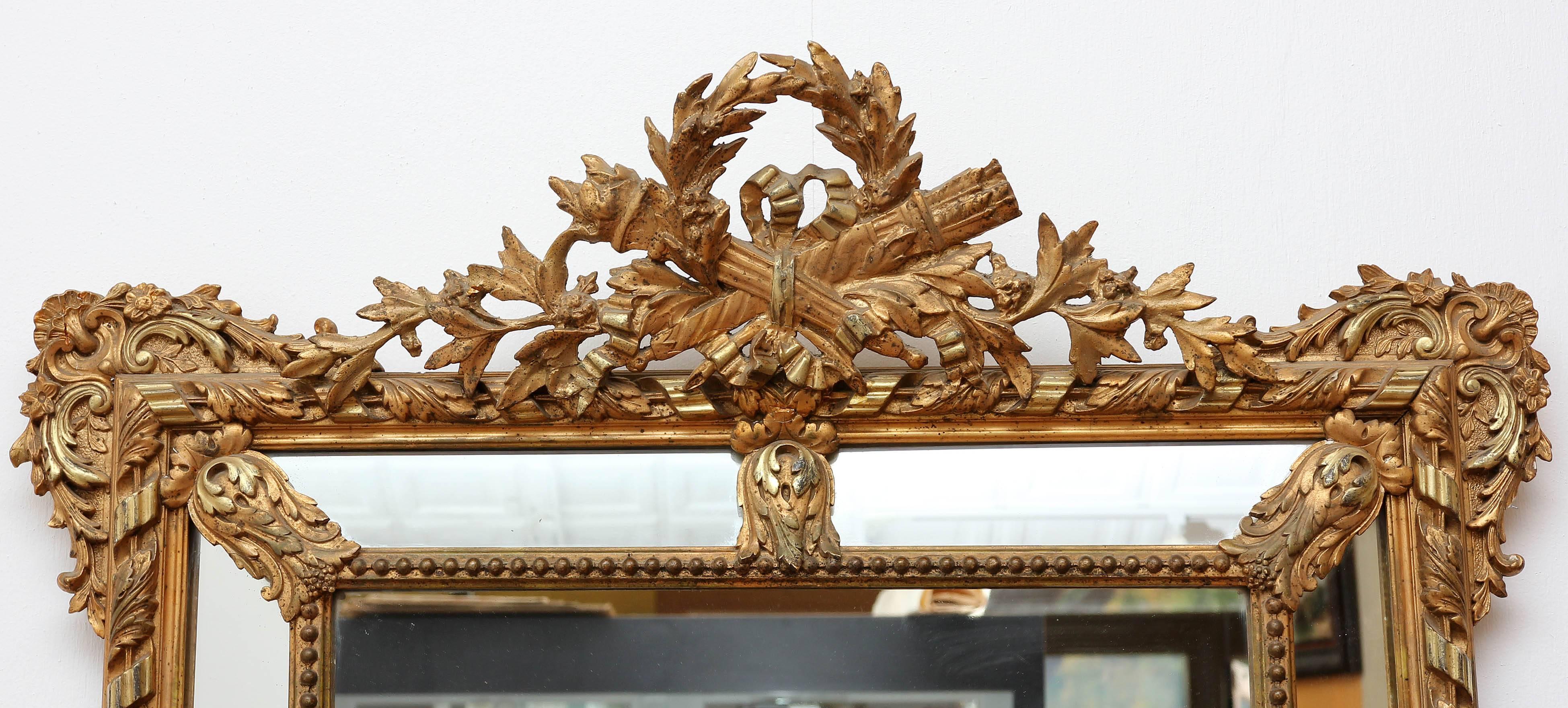 French, 19th century neoclassical gilt pier mirror. circa 1860s. Measures: 72