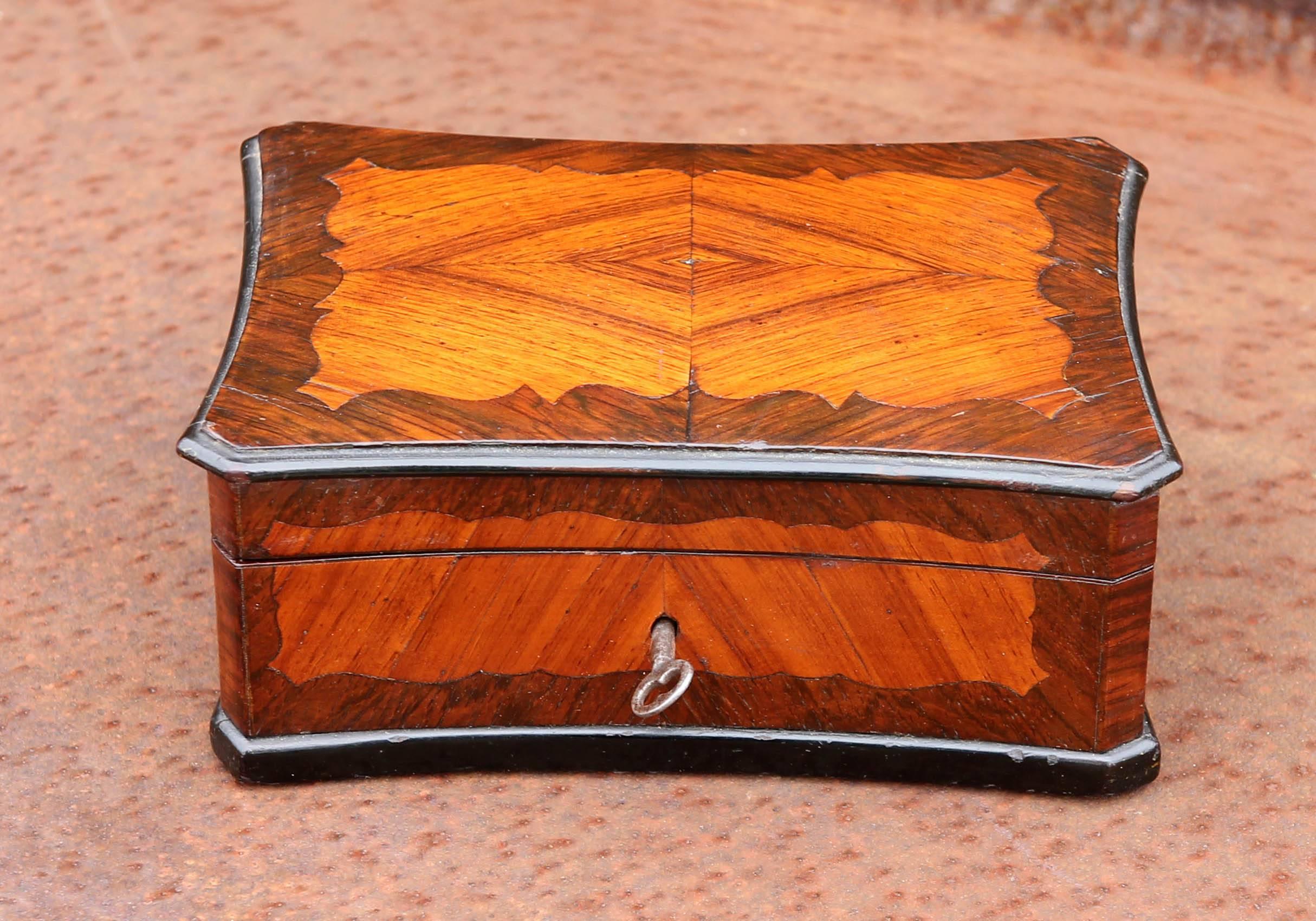 19th century French inlaid rosewood jewelry box. 