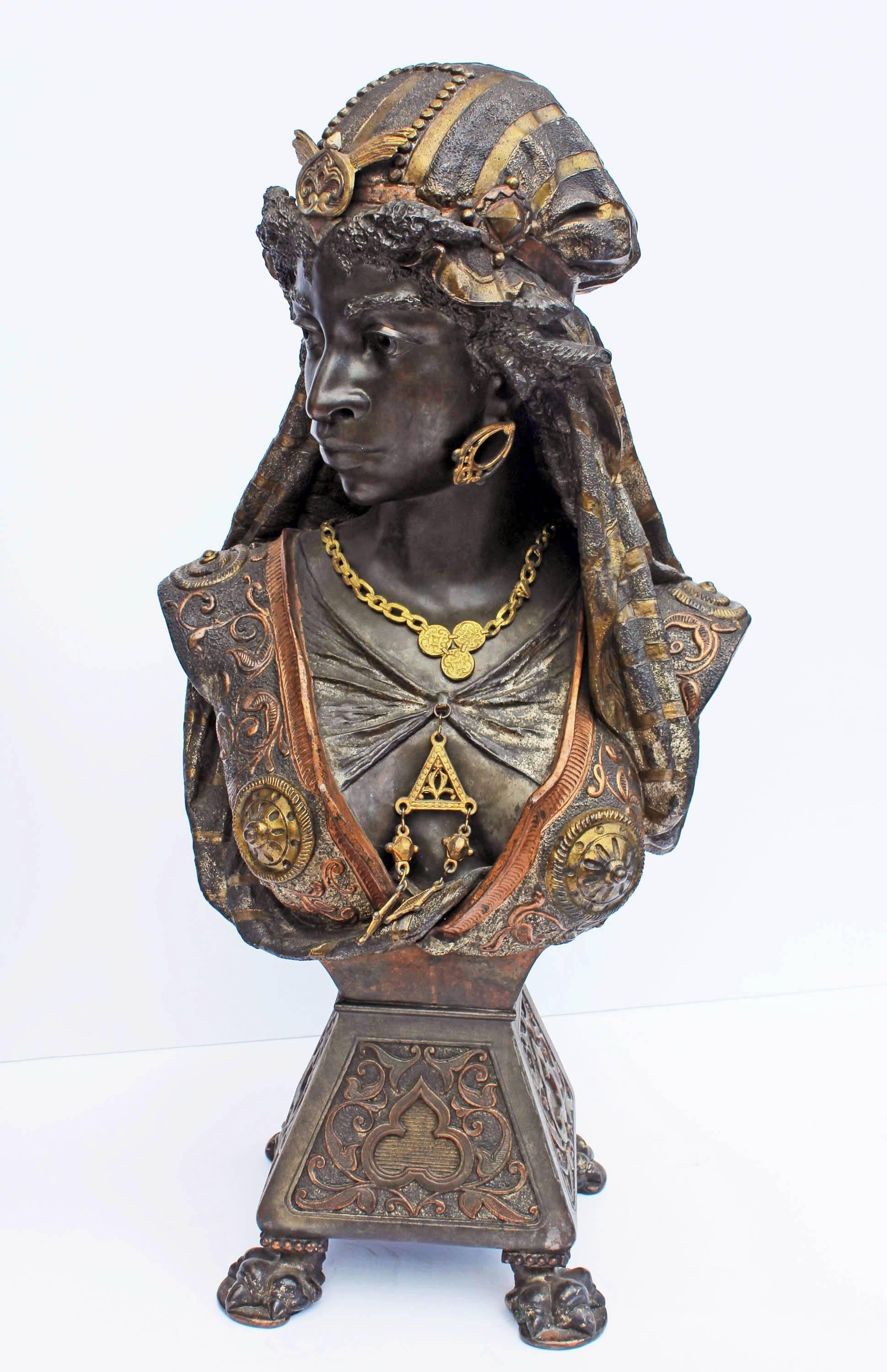 19th Century Pair of French Antique Orientalist Spelter Busts of Abyssinian Warriors