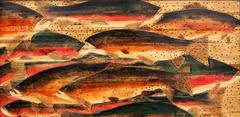 School of Trout, Modern Carved and Painted Wood Sculptur by G.O. Sanders America