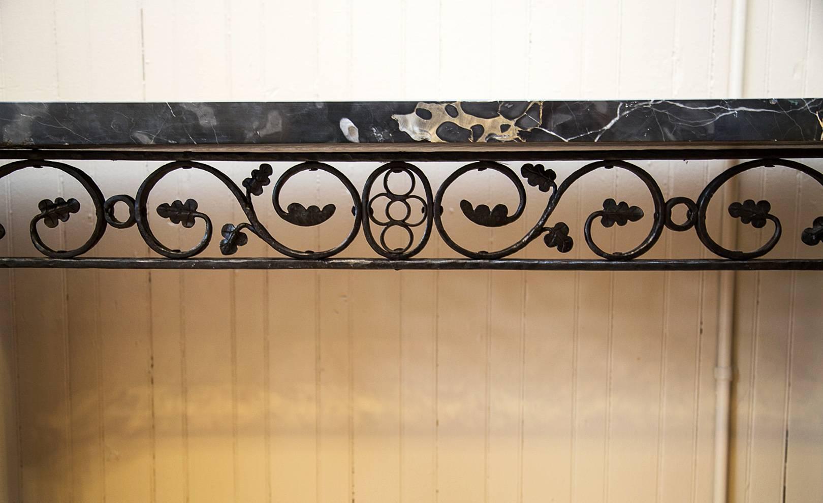 Modern American Hand-Wrought Iron and Marble Console Table, Early 20th Century