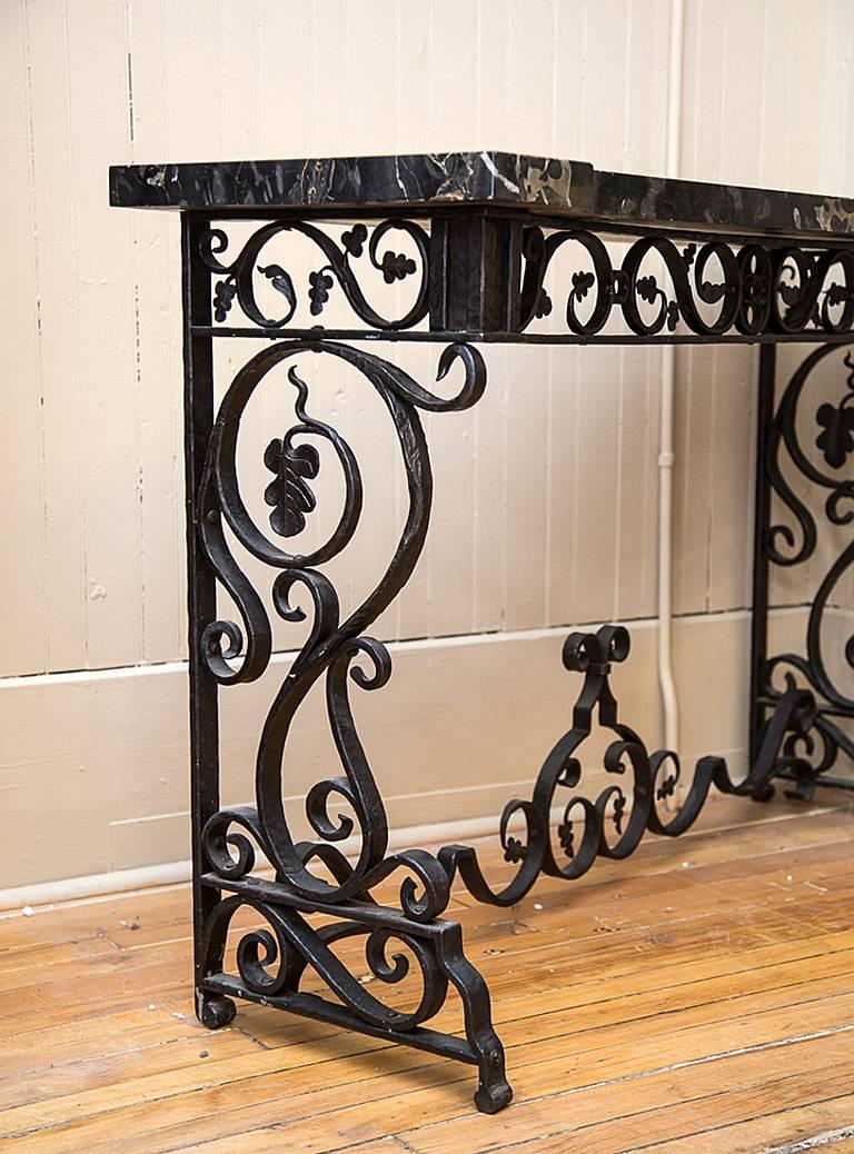 Forged American Hand-Wrought Iron and Marble Console Table, Early 20th Century