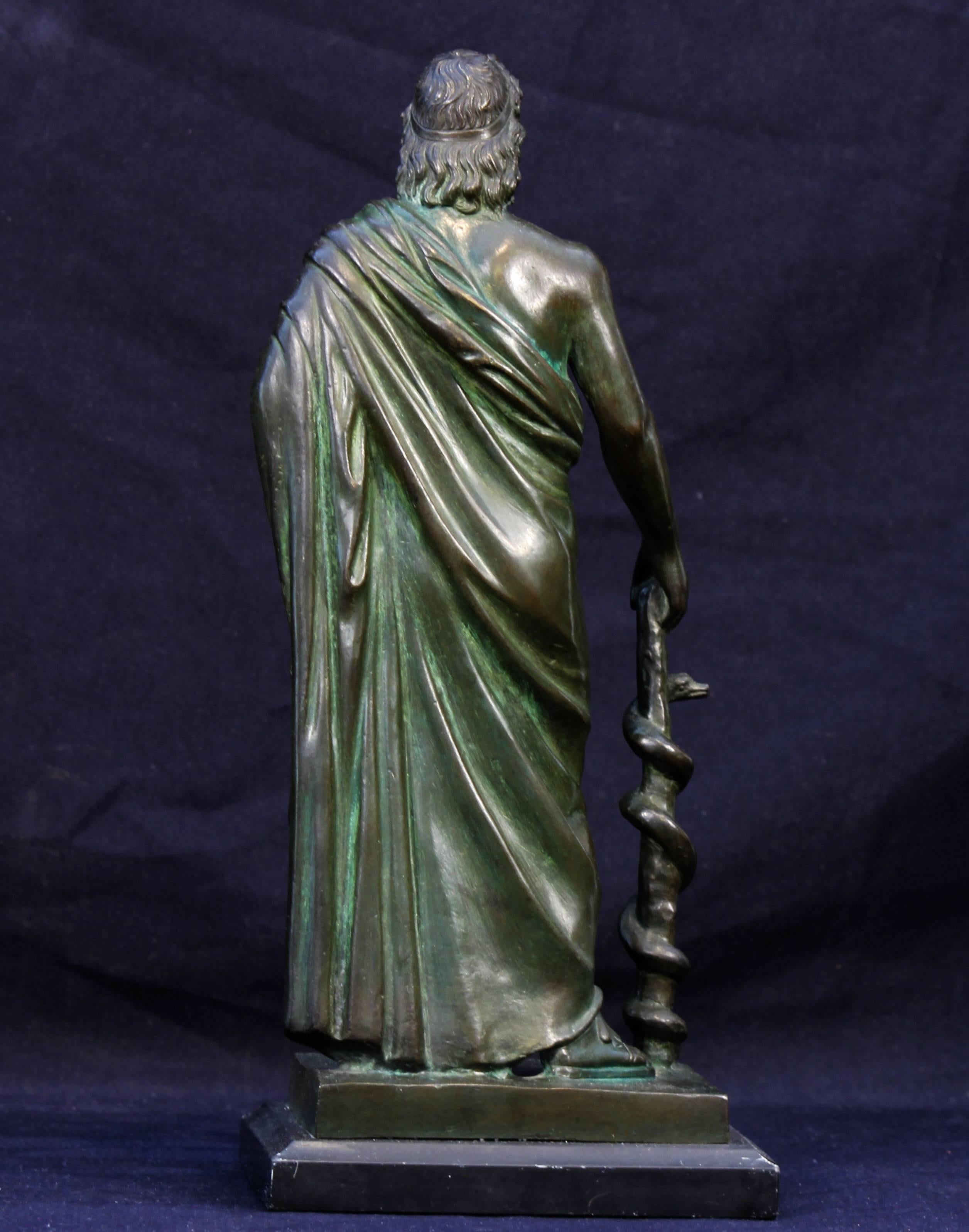 Classical Roman Bronze Sculpture, Asclepius, Greek God of Medicine