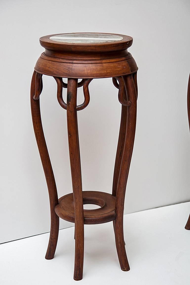 Pair of Chinese Tall Teak Stands In Excellent Condition In Rochester, NY