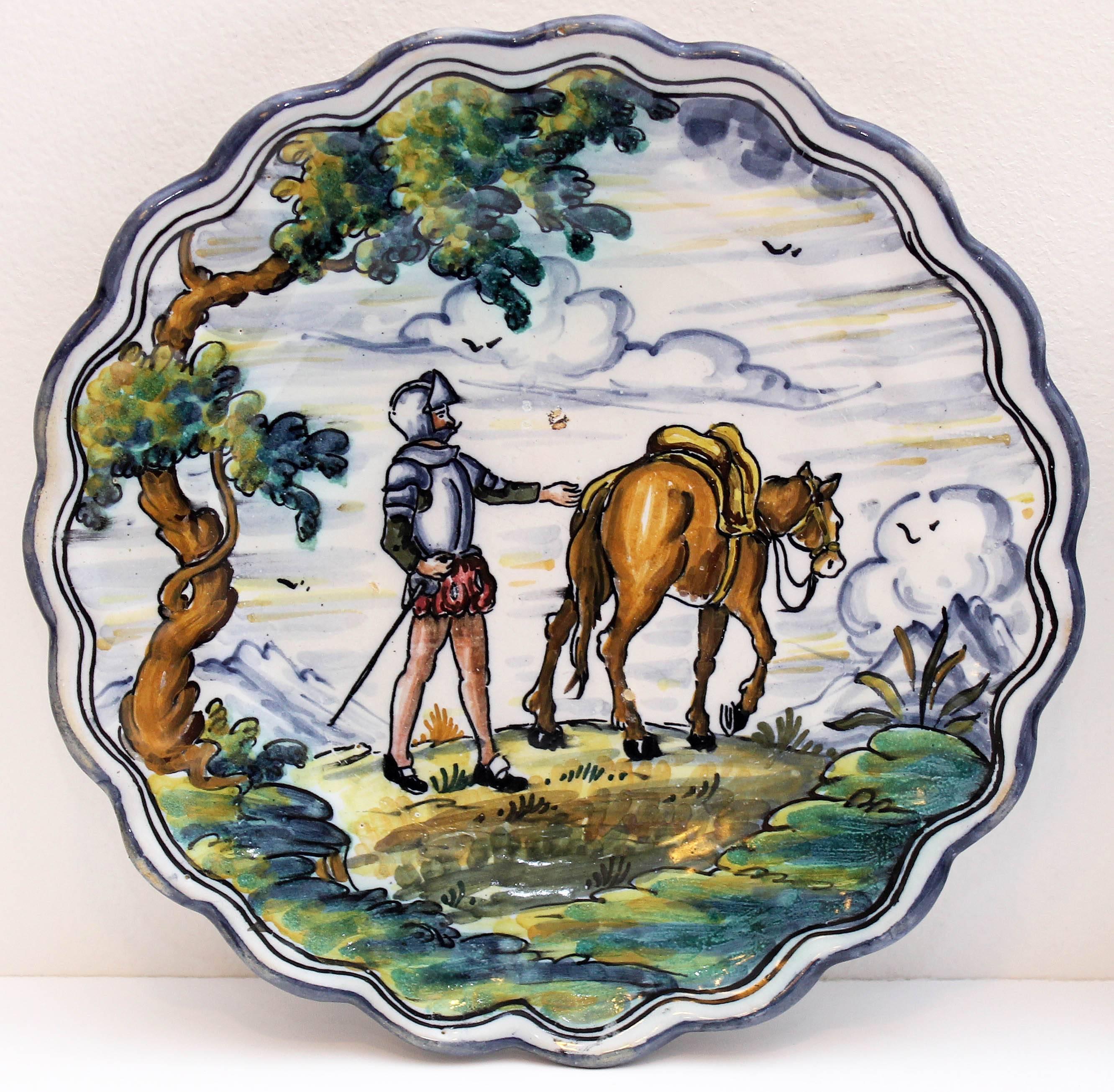 Romantic Eight Talavera Majolica Plates Depicting Don Quixote and Sancho Panza