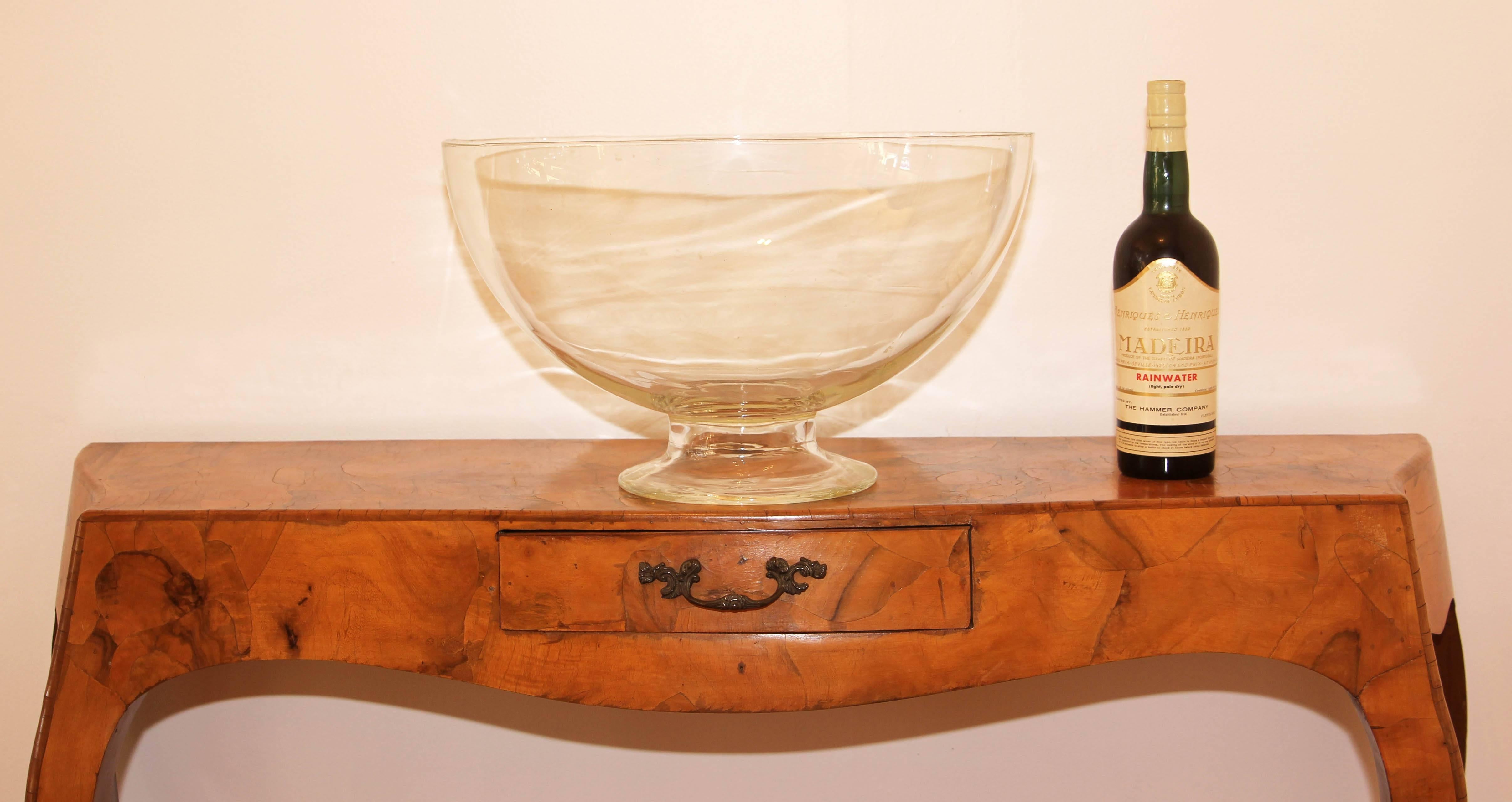 Antique handblown glass punch bowl, early 20th century.