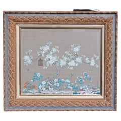 Vintage Chinese School Gouache Painting in Carved and Painted Frame circa 1940s