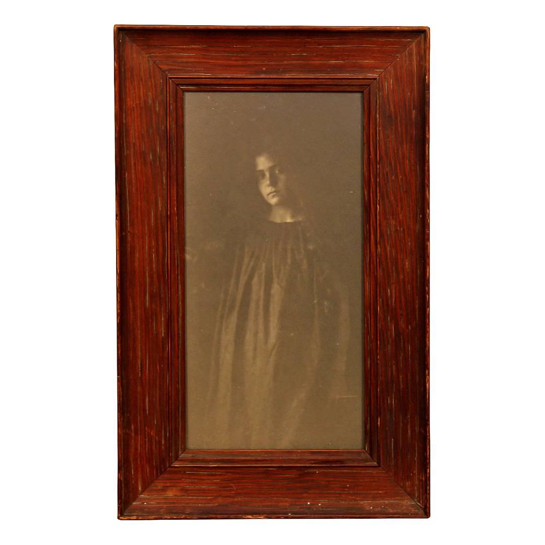 Pictorialist photograph of a young woman. Silver print in the original oak frame. Inscribed on reverse R.S. Paddock, Early 20th century.
 Pictorialism is the name given to an international style and aesthetic movement that dominated photography