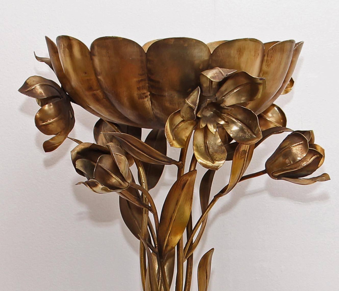 Floral form gold gilt wrought iron plant stand.