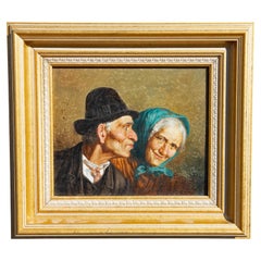 Portrait Painting of an Elderly Couple Italian. 19th Century. Framed.