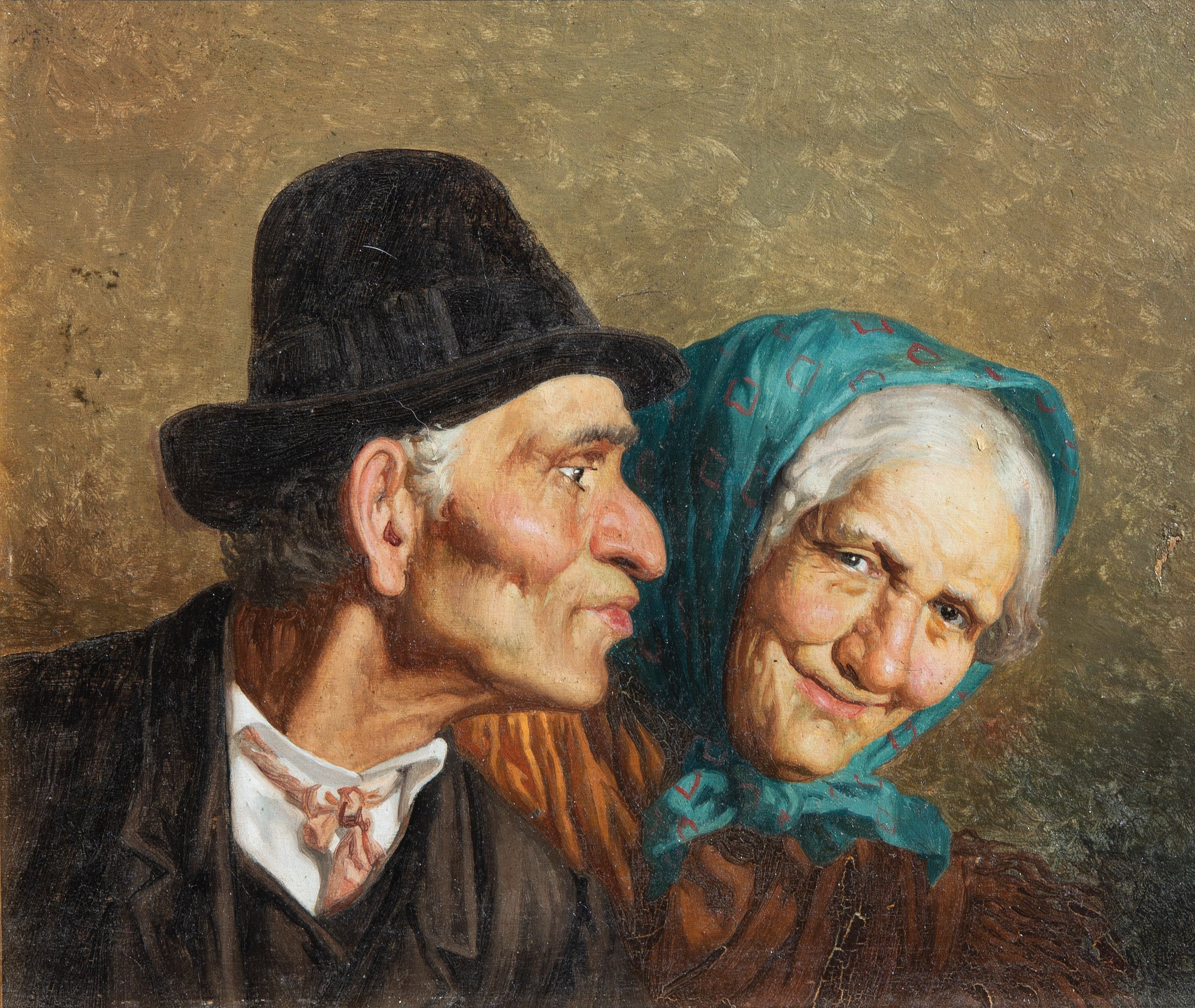 Portrait Painting of an Elderly Couple Italian. 19th Century. Framed. For Sale