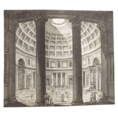 Antique Architectural Etching of the Pantheon by Luigi Rossini Dated 1828