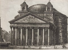 Antique Architectural Etching of the Pantheon by Luigi Rossini Dated 1820