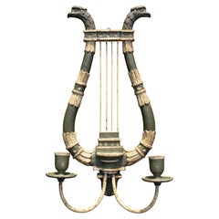 Pair Italian Neoclassical Carved and Painted Sconces Circa 1920's