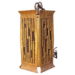 Exotic Bronze Modern Hanging Lantern Pendant Lights Circa 1920's a Pair