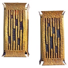Exotic Bronze Modern Hanging Lantern Pendant Lights Circa 1920's a Pair