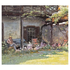 Early Florida Painting "Spanish Garden" St. Augustine by Eric Stry Circa 1950