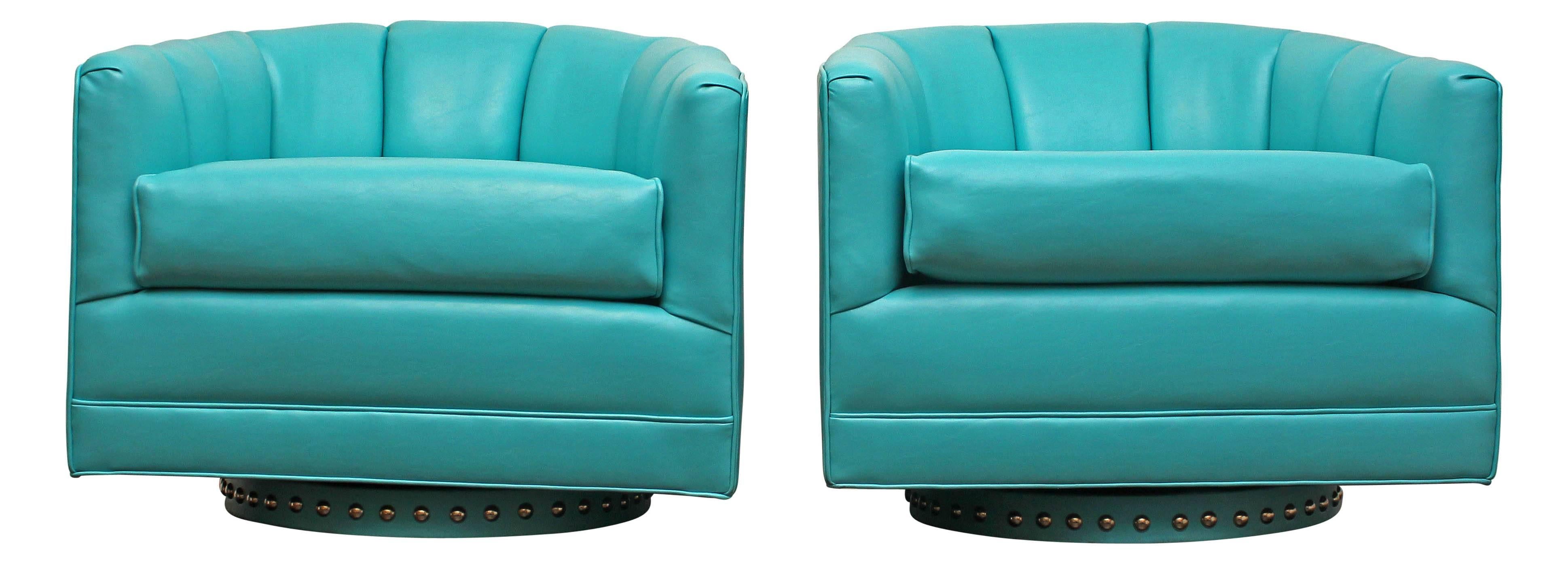Mid-Century Modern Pair Lounge Swivel Chairs