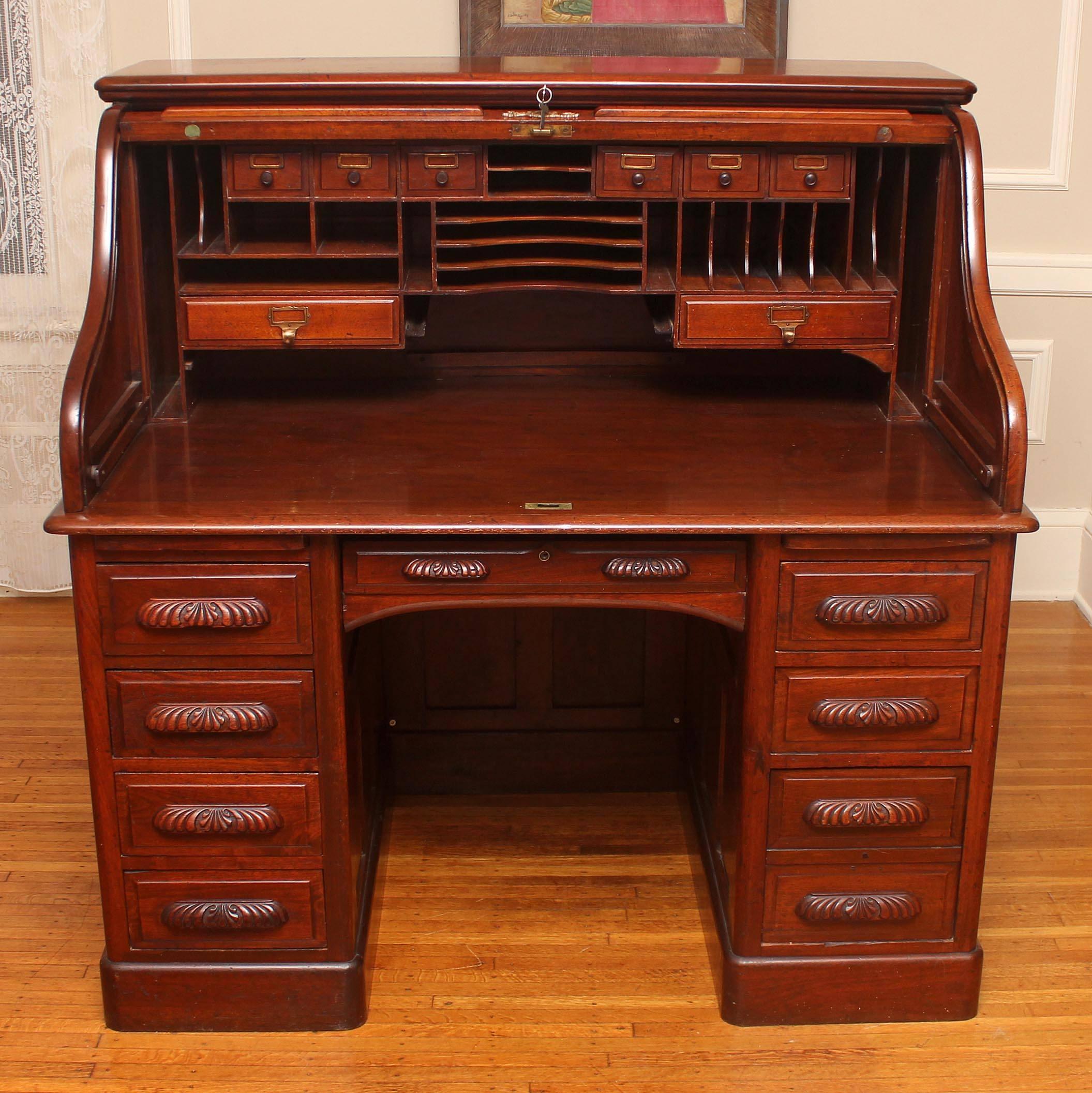 Walnut Roll Top Desk at 1stDibs