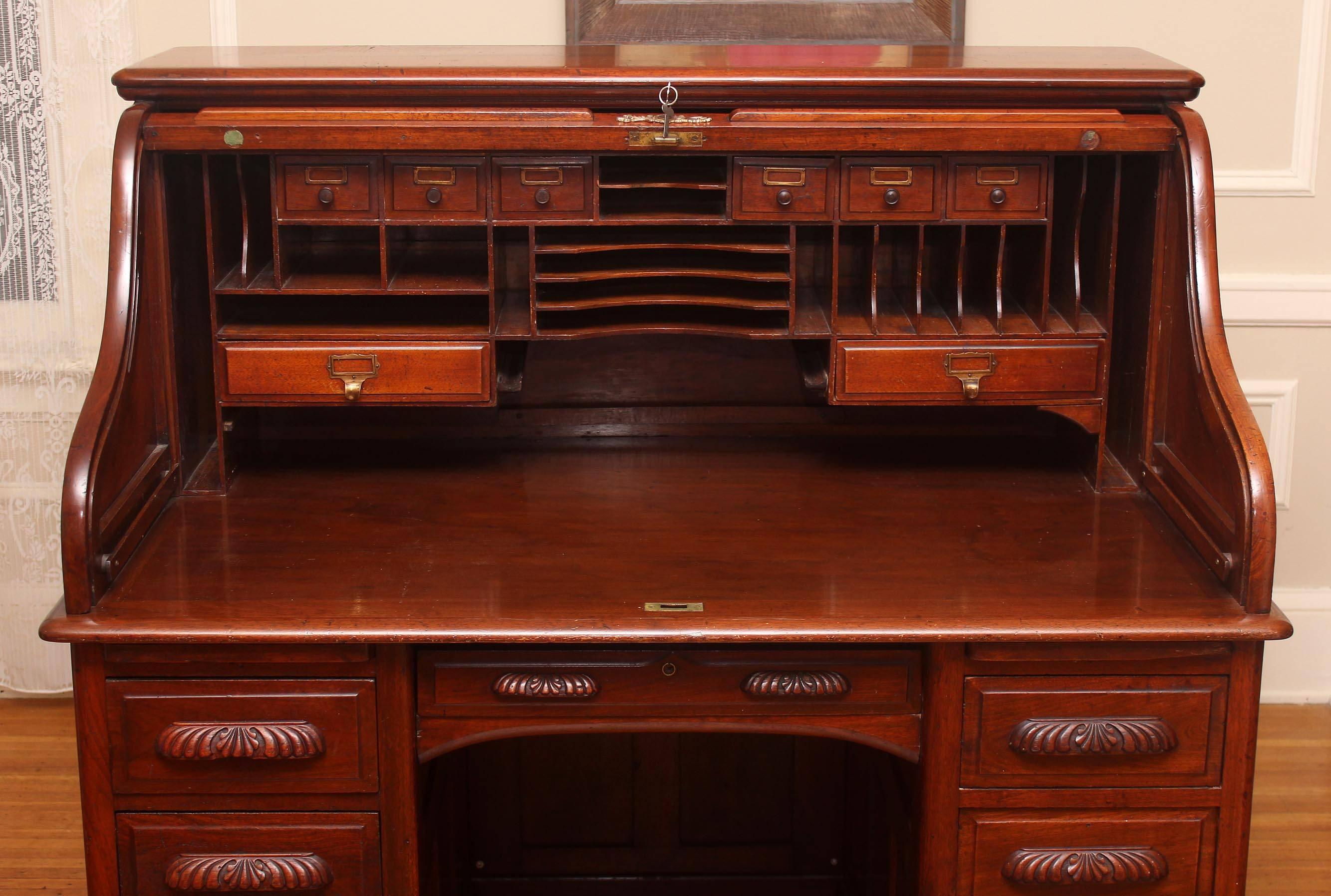 Walnut Roll Top Desk at 1stDibs