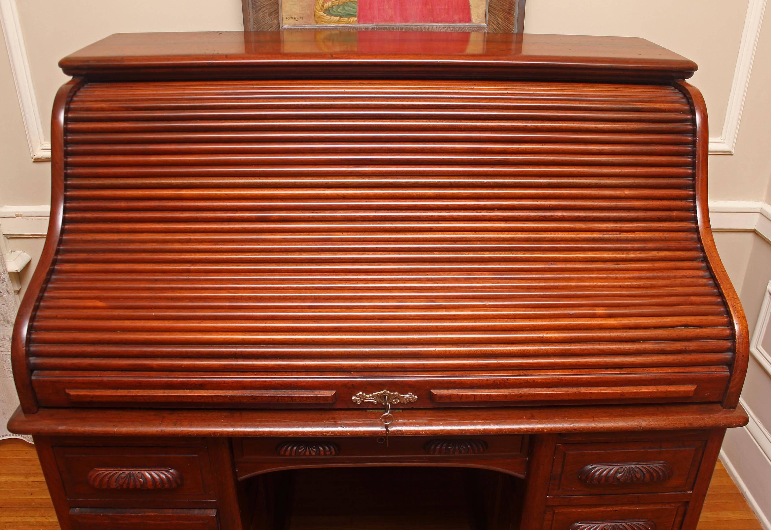 Walnut Roll Top Desk at 1stDibs