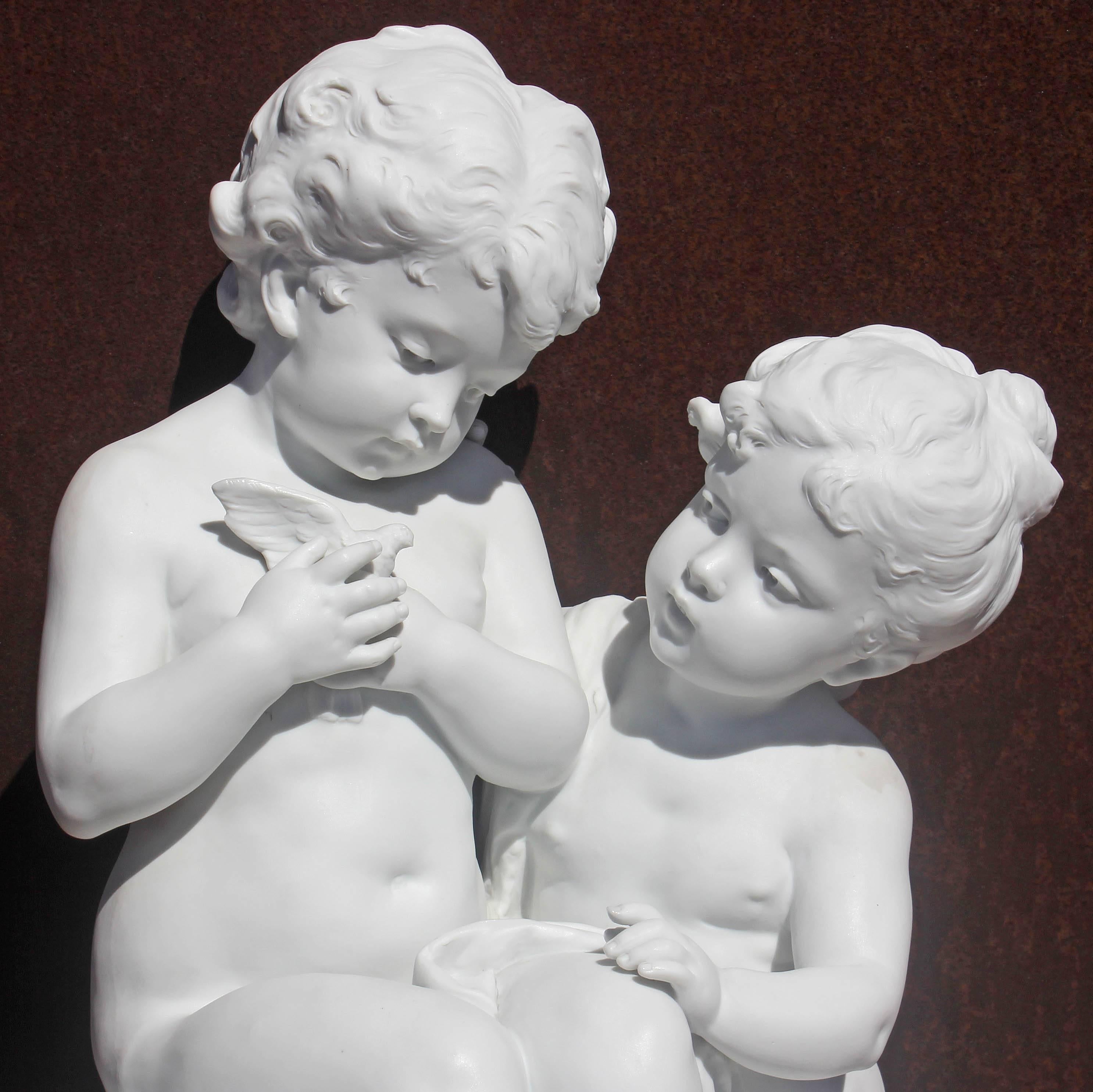 Biscuit porcelain sculpture of children by French sculptor Mathurin Moreau.