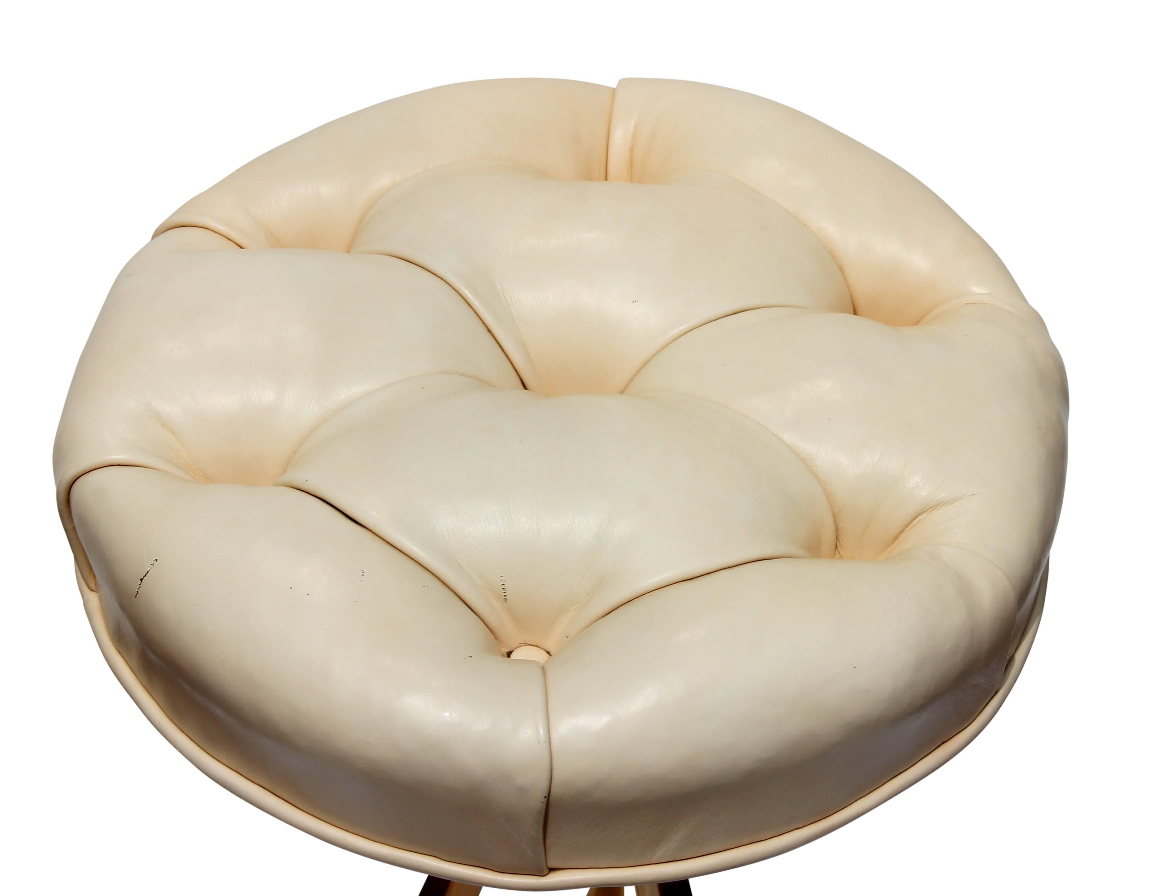 Hollywood Regency Tufted Leather and Bronze Stool