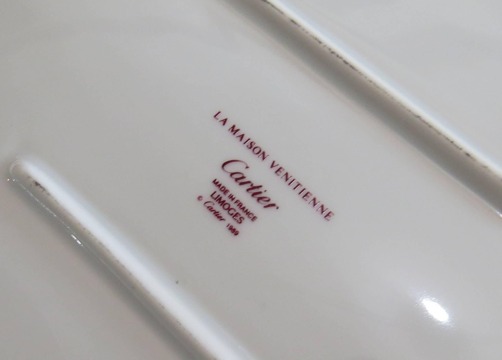 Large porcelain serving dish, crafted by Cartier for Maison de Venitienne collection in lapis color. Dish measures 15 1/2