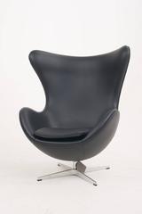 Genuine Arne Jacobsen Egg Chair, Black Leather, Fritz Hansen