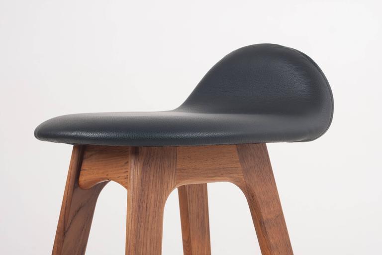 Vintage Teak and Black Leather Breakfast Bar Stool by Erik Buch, Danish