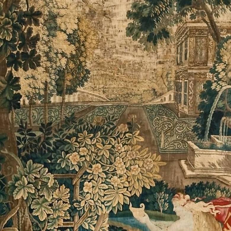 Belgian 18th Century Flemish Silk and Wool Tapestry of Pysche and the Sleeping Cupid For Sale