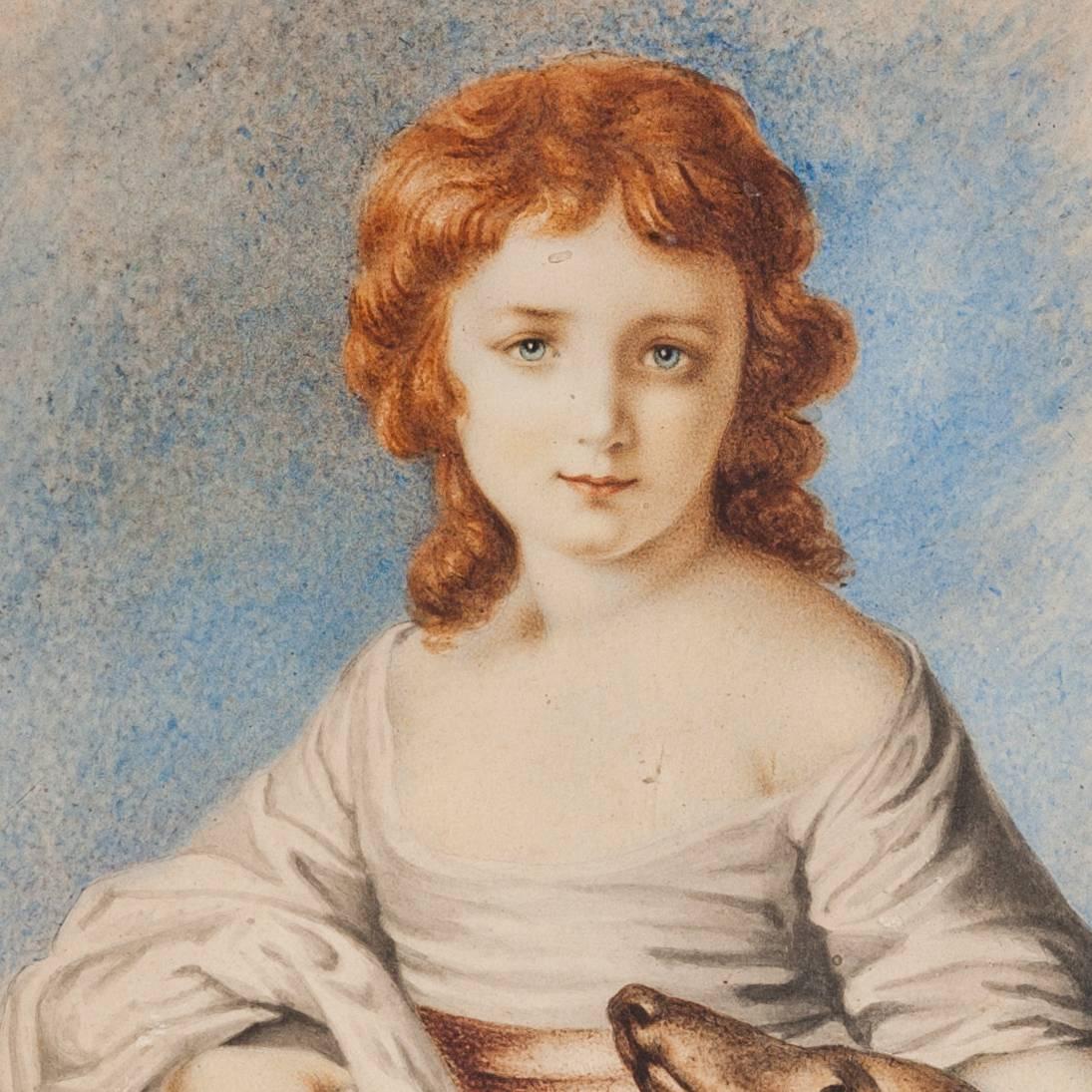 British Small Regency Portrait of a Young Girl with Hound For Sale